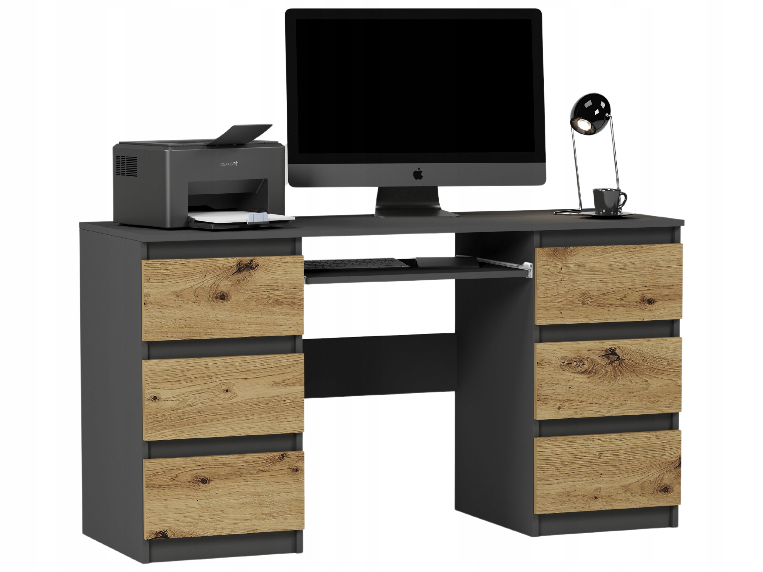 Meble Biurko komputerowe 6sz 135cm antracyt mix artisan N32