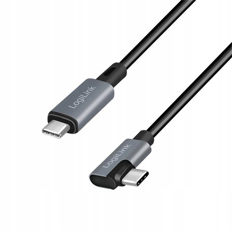 Kabel Usb 2.0 LogiLink CU0184 Usb-c Usb-c, M/M, kątowy, czarno/szary, 3m