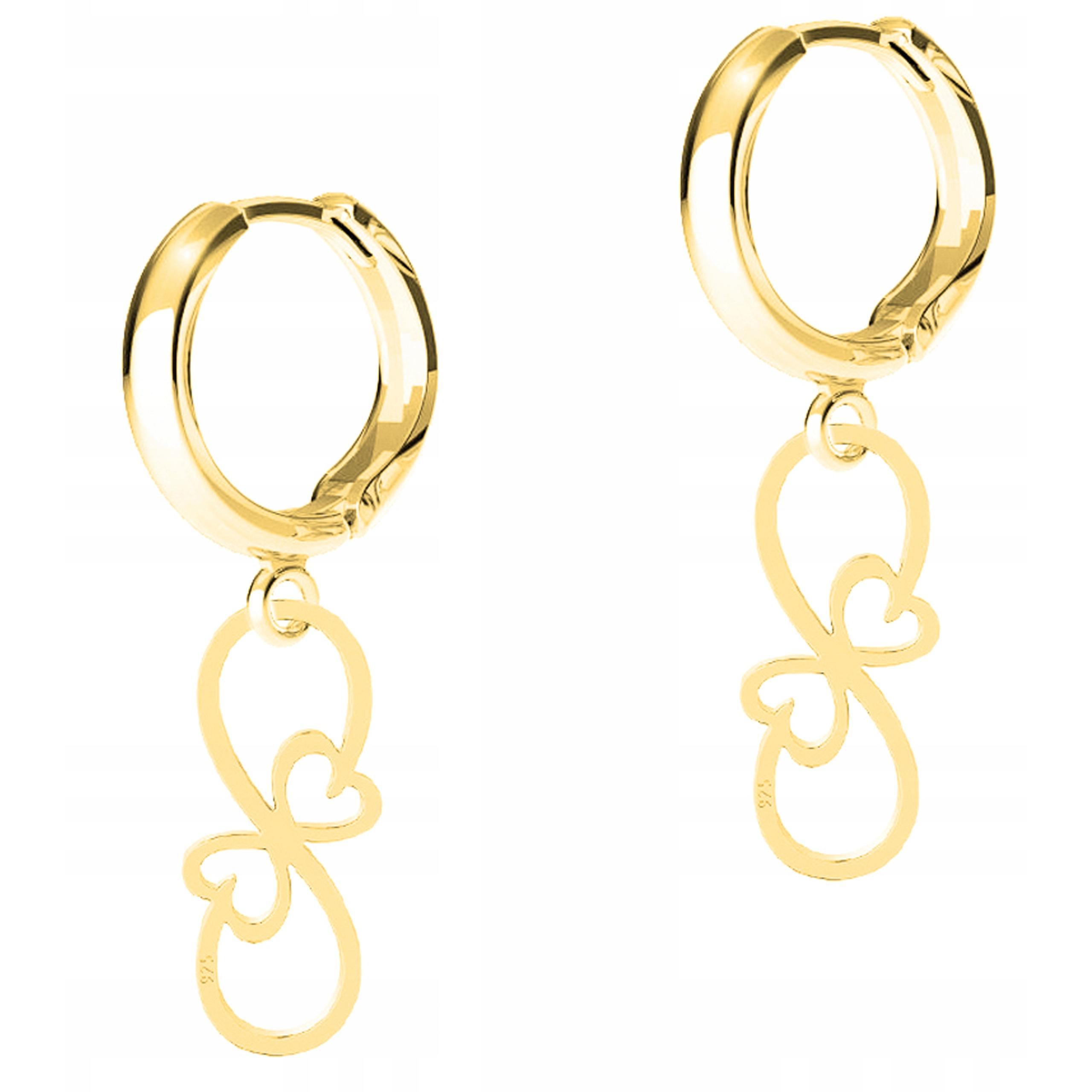 Zlaté Náušnice Infinity Srdce s nekonečnem Srdíčka Stříbro 925