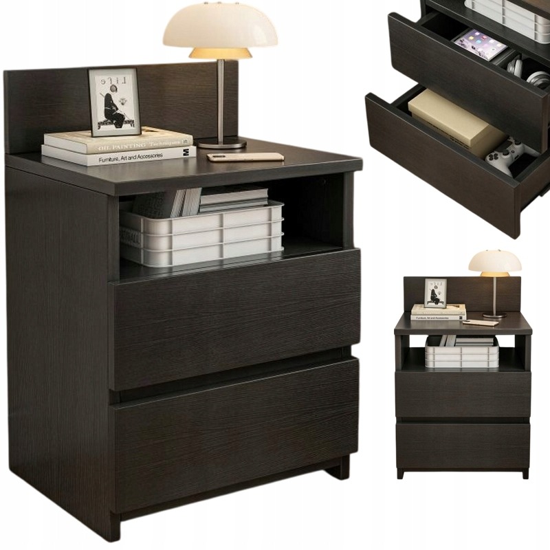 SZAFKA NOCNA 40CM STOLIK KOMODA 2 SZUFLADY CZARNA LOFT NOWOCZESNA SYPIALNIA