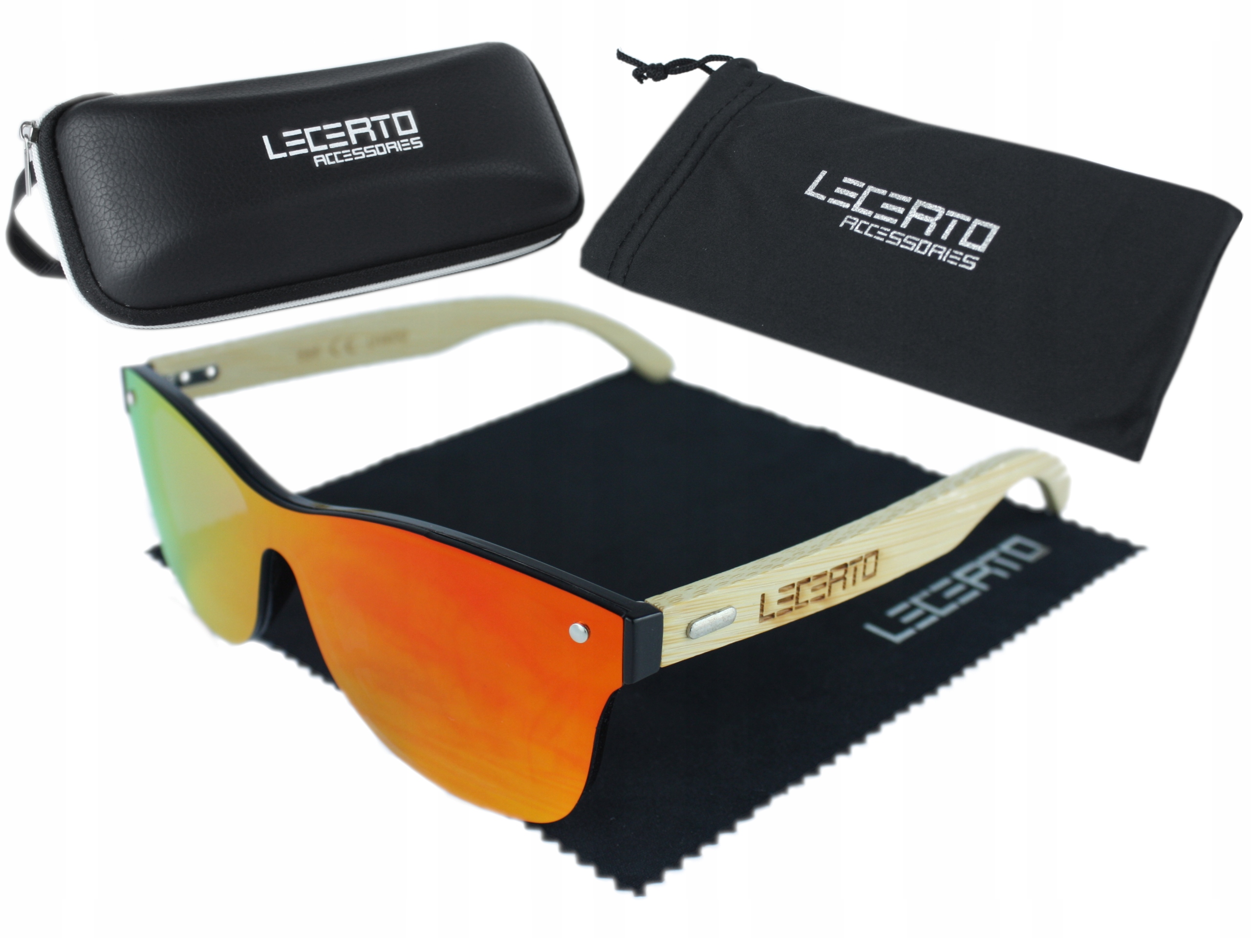 OKULARY PRZECIWSŁONECZNE UV400 DREWNIANE BAMBUSOWE ZESTAW LECERTO Długość zausznika 144 mm