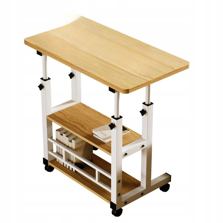 Stolik Przyłóżkowy Regulowany Blat 2 Półki na Kółkach Dla Chorego