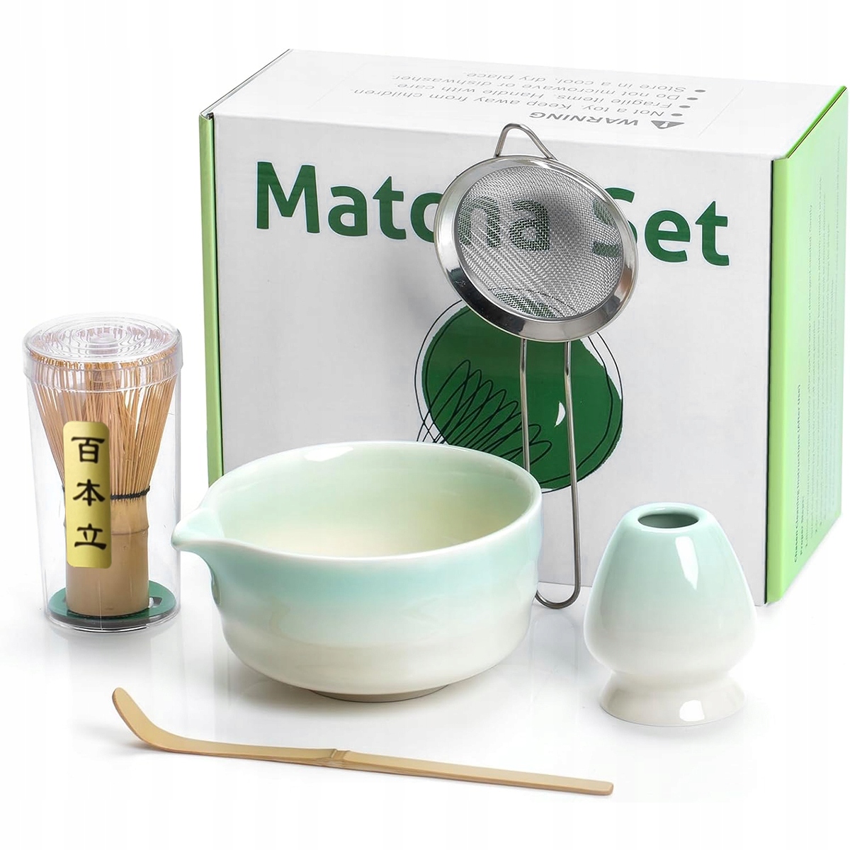 Matcha ruošimo rinkinys 5w1 su chasen šluotele ir chashaku šaukšteliu namų ritualui