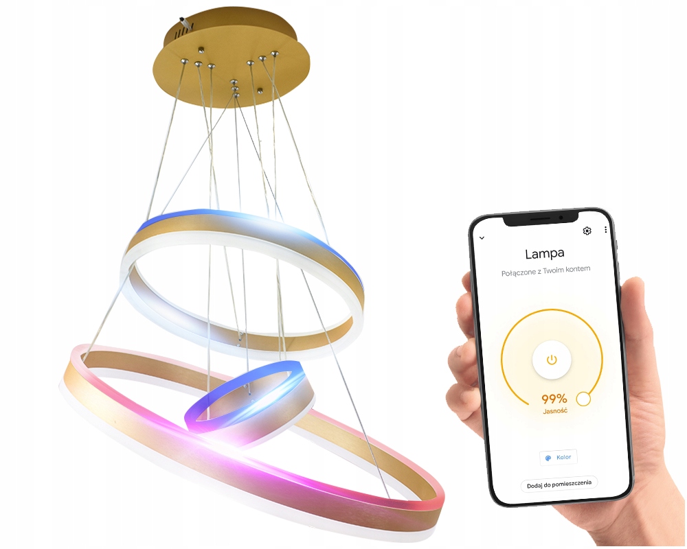 

Lampa Wisząca Ring Led 60W Żyrandol Rgb+pilot