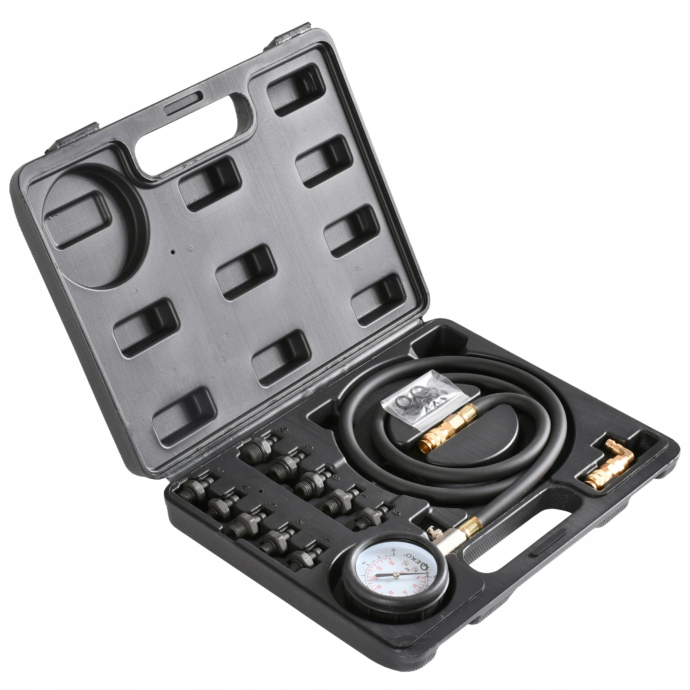 TESTER PRÓBNIK MANOMETR MIERNIK CIŚNIENIA OLEJU + ADAPTERY