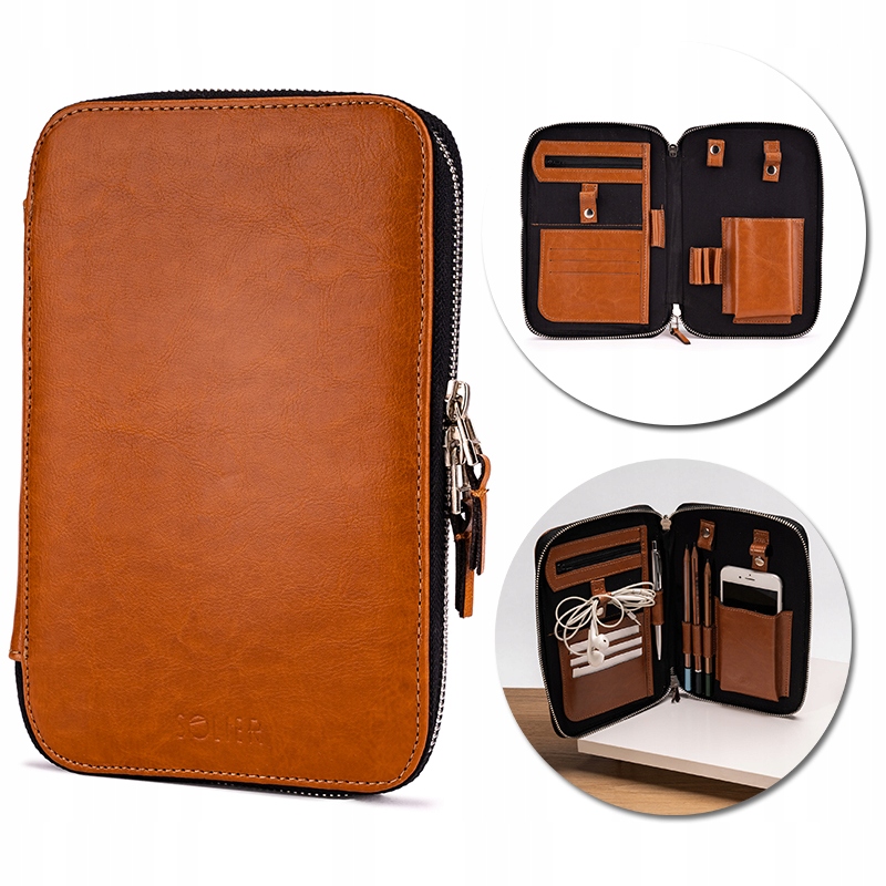 Skórzany organizer Solier SA38 camel Typ etui