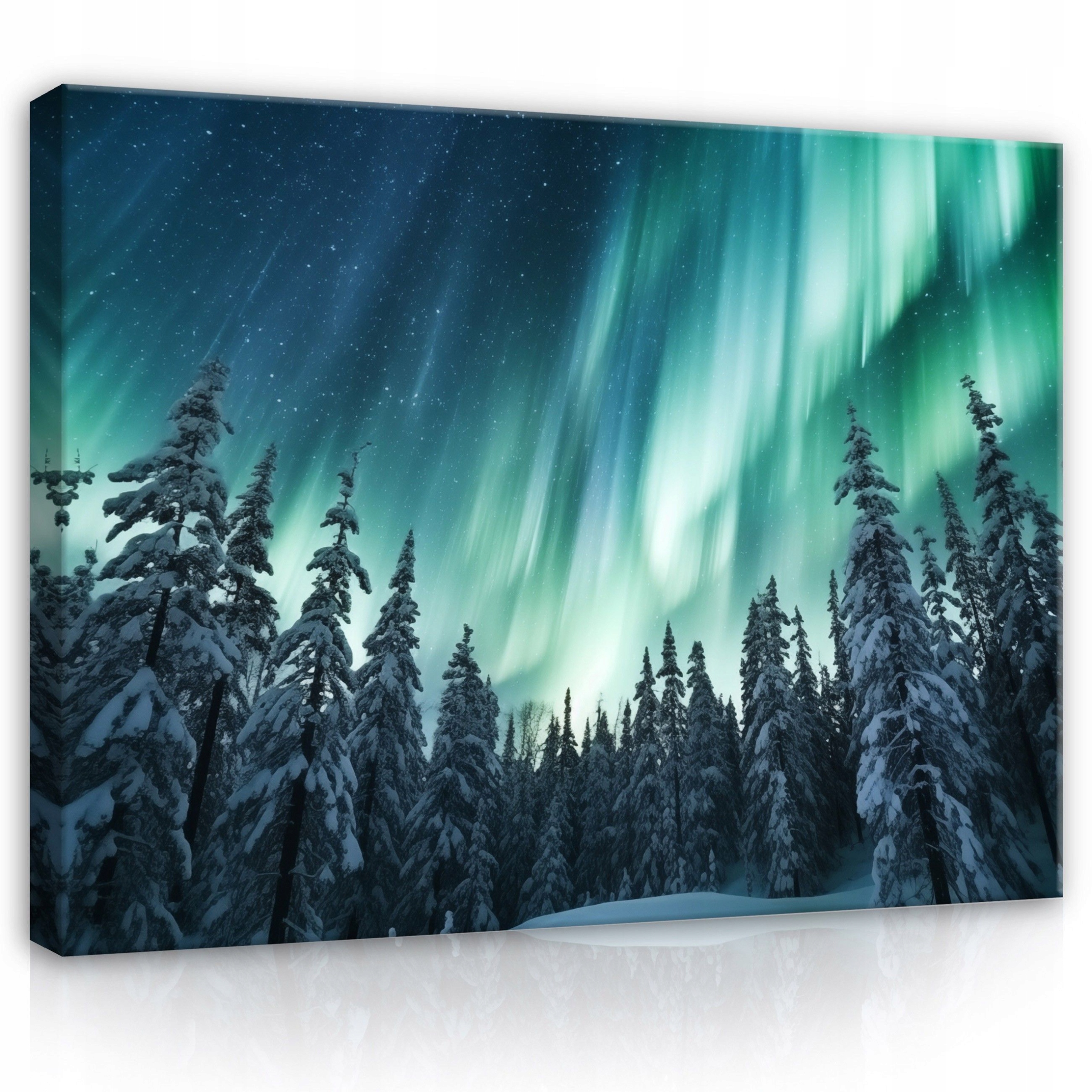 Obraz 100x75 Polární záře Aurora Zima Noc Les Stromy Sníh