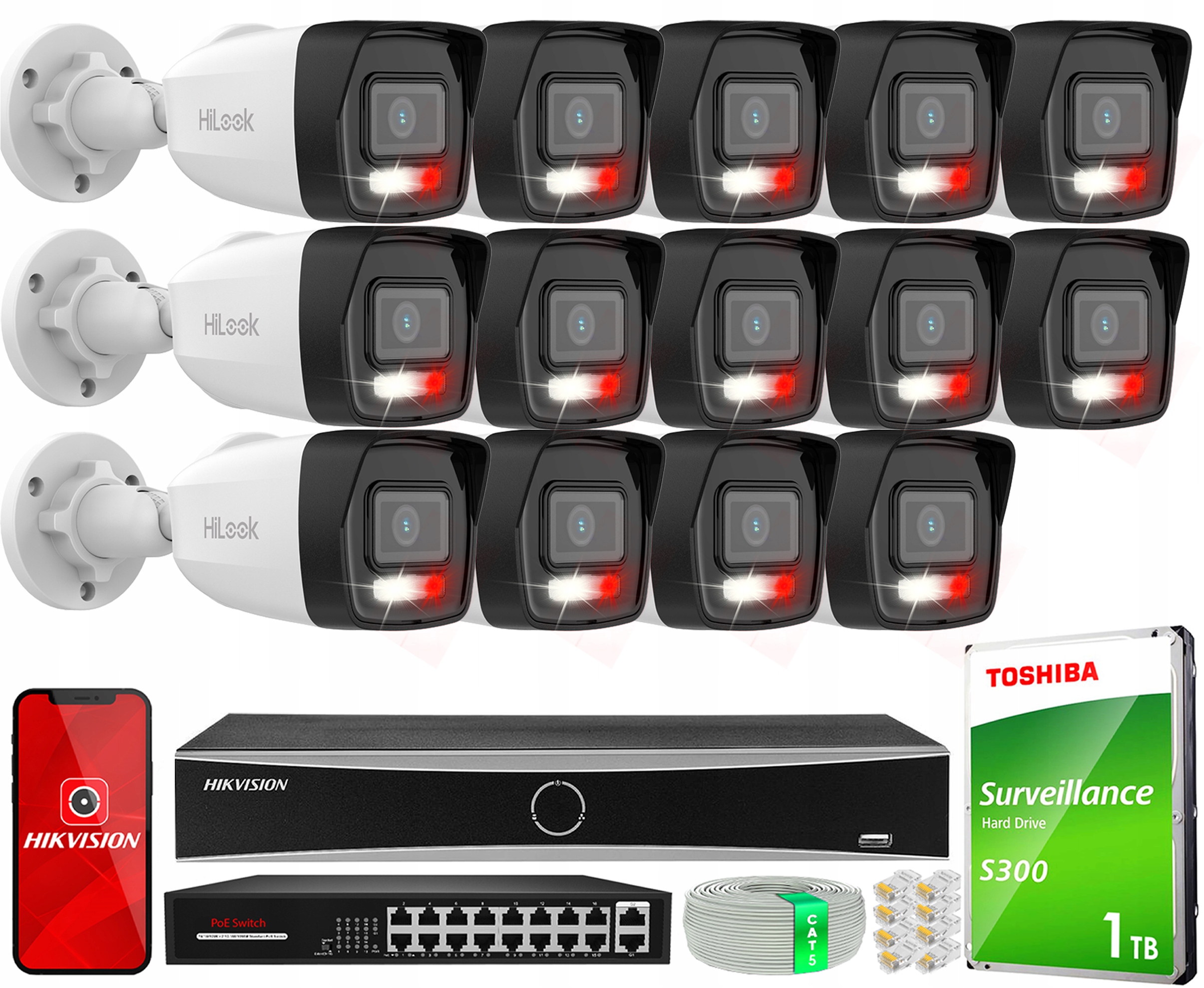 Monitorování Ip 14 kamer 6MPx HiLook IPC-B160HA-LU záznamník Hikvision