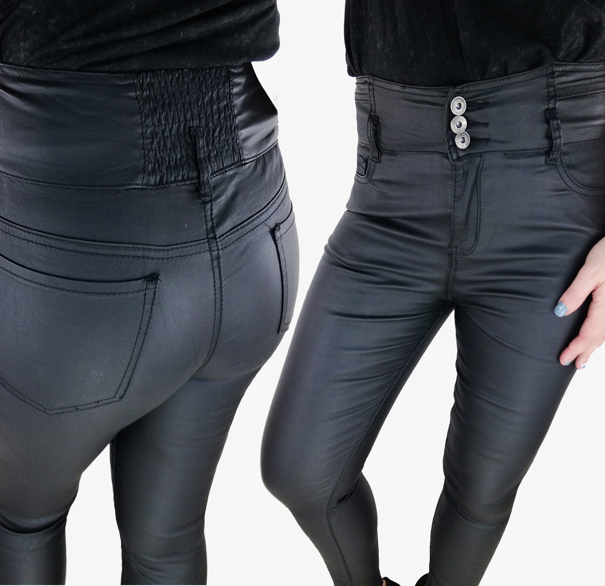 

Woskowane Spodnie Pas Wstawka Z Gumką L