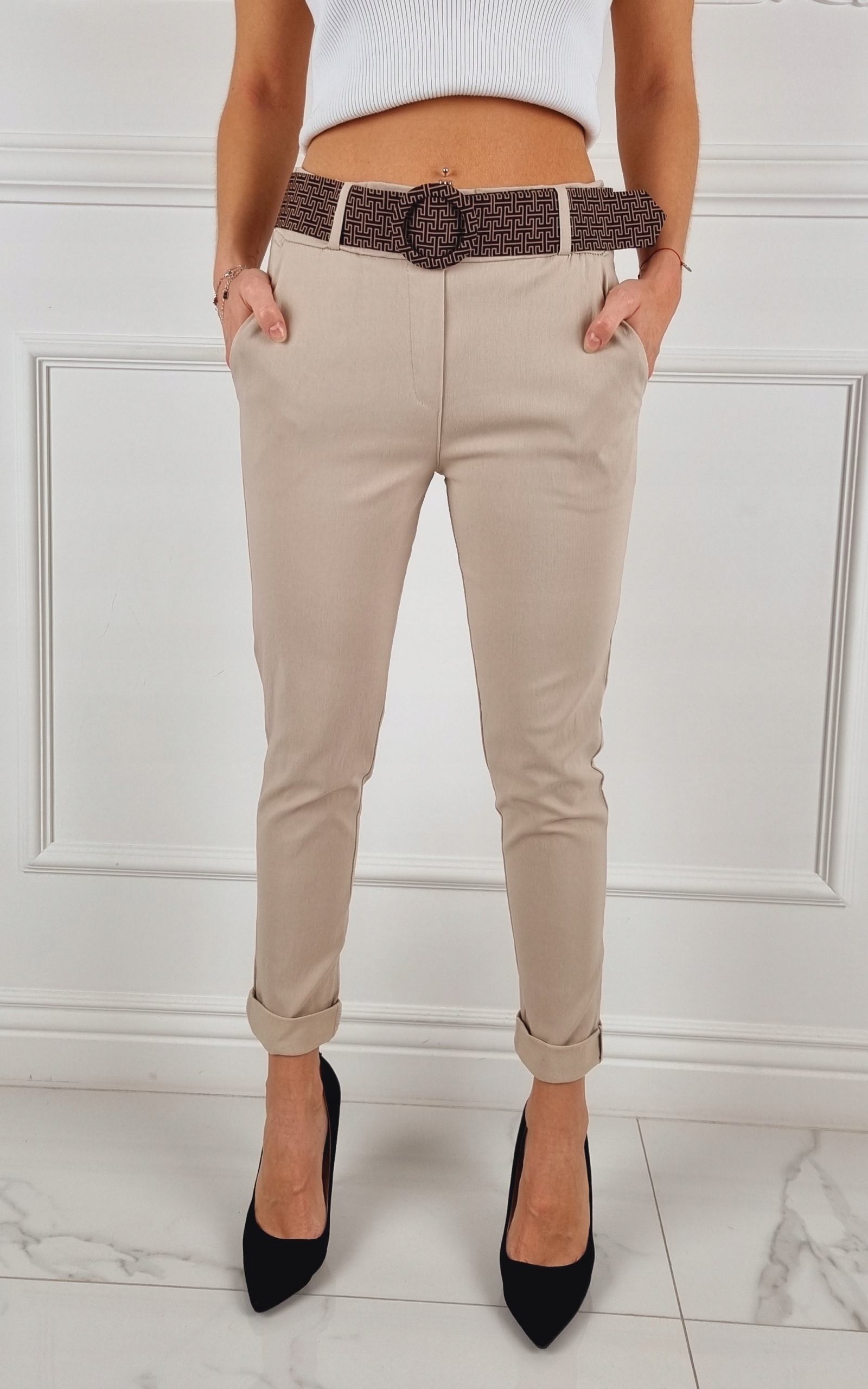 #ELASTYCZNE - SPODNIE - DAMSKIE - W GUMKĘ - PASEK# Marka bez marki