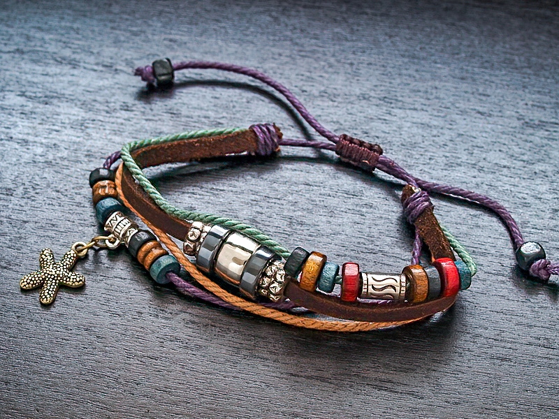 

Modna Bransoletka, Rzemień , Sznurek Len , Wstawki