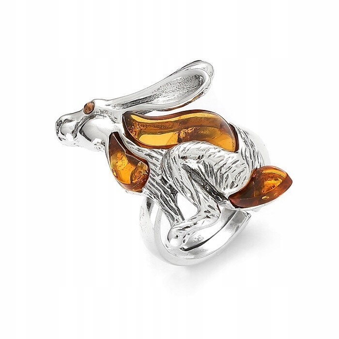 Stříbrný Prstýnek Zajíc S Baltským Jantarem