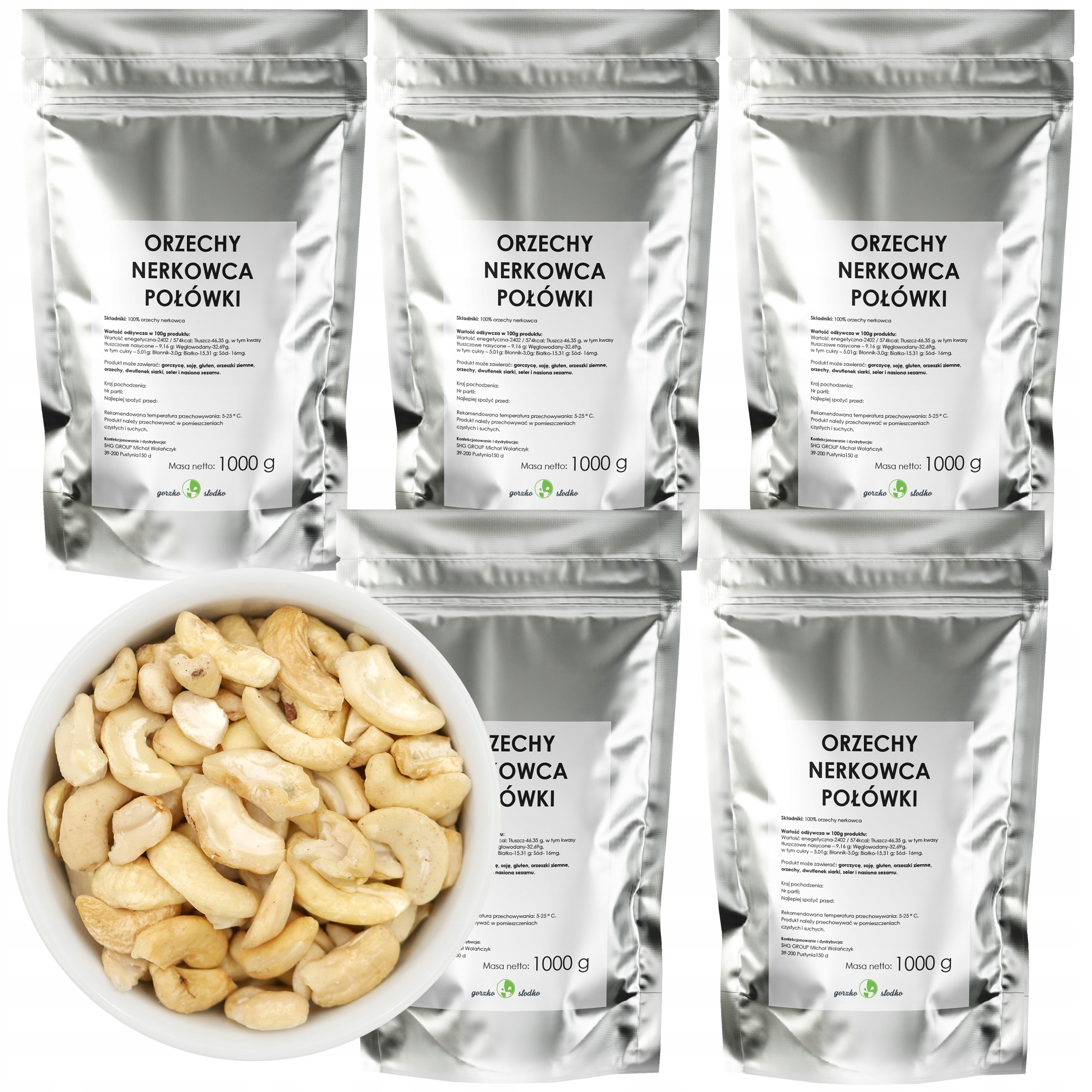 Orzechy nerkowca 5 kg Połówki naturalne bez soli Zdrowa przekąska