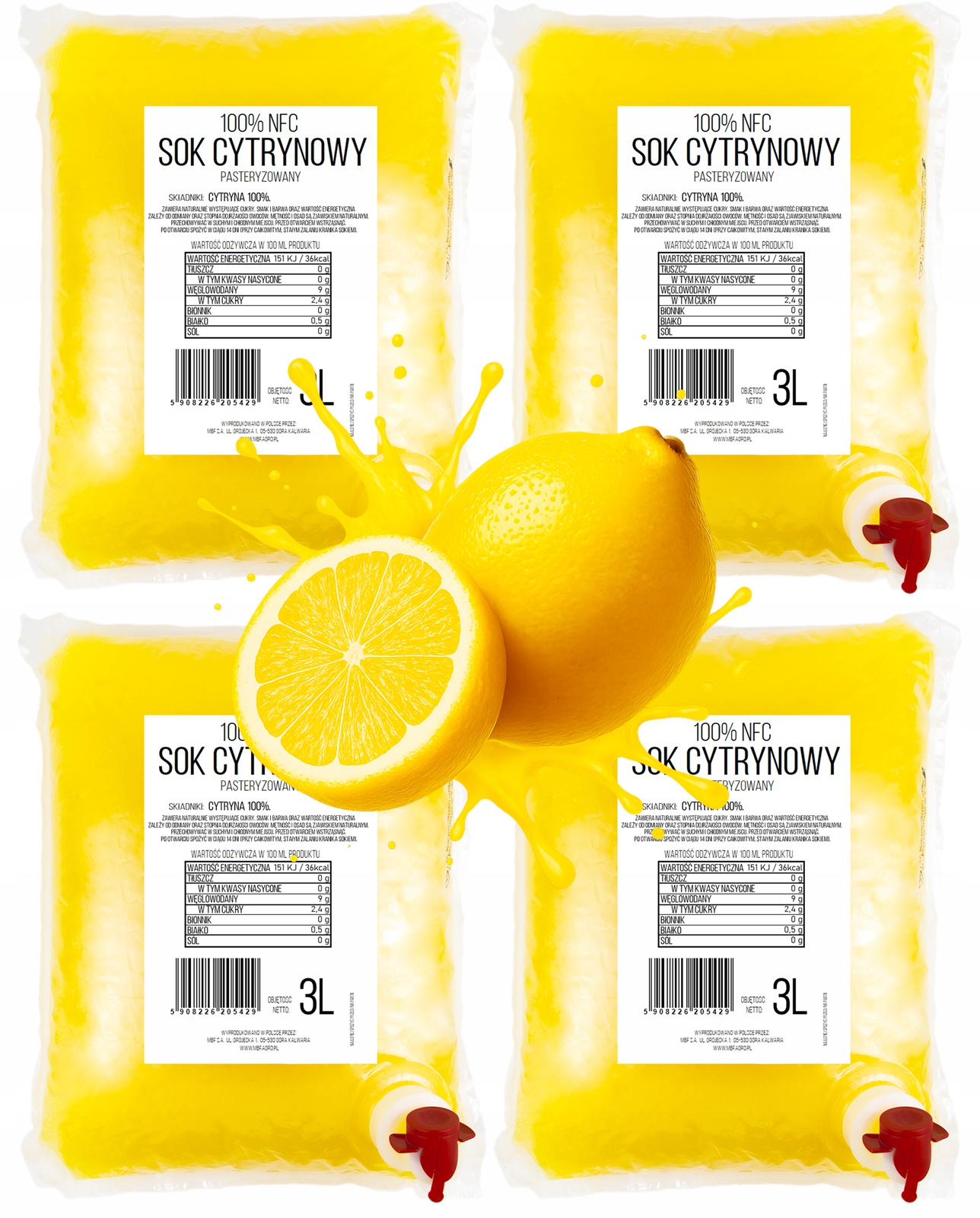Sok Cytrynowy Tłoczony 100% Nfc Pure Press Zestaw 4 x 3L