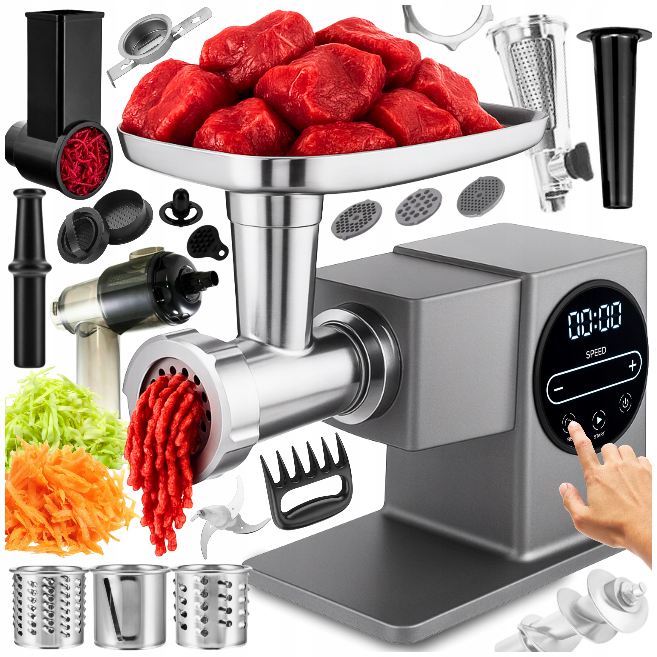 Mlynček na mäso kovový 2500 W elektrický 37v1 s krájačom 4 kg