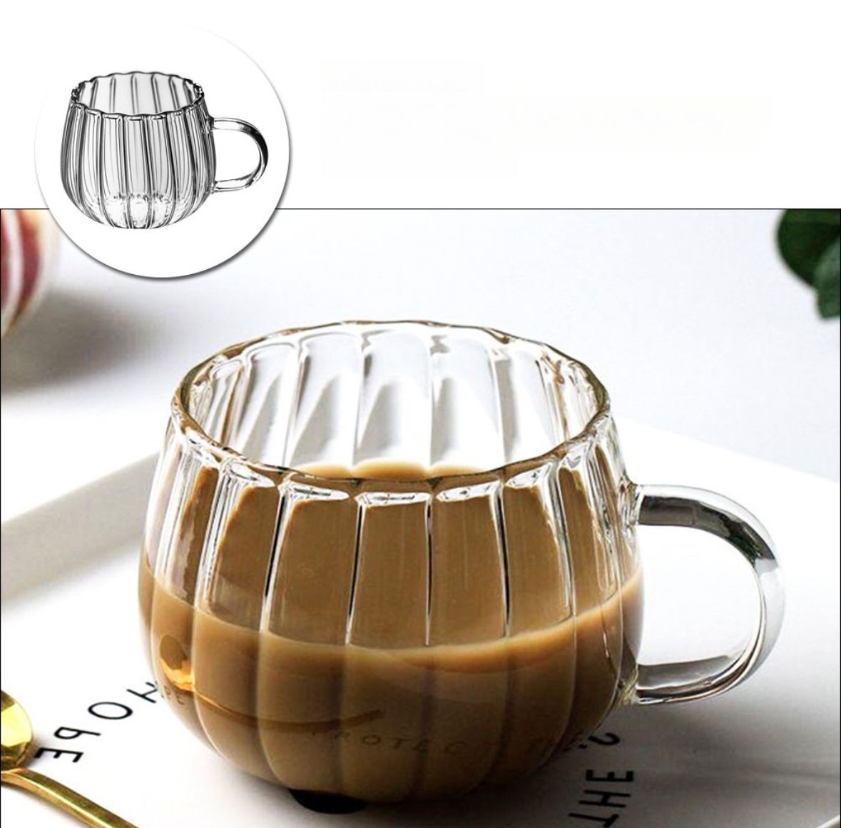 FILIŻANKA SZKLANKA DUŻA RYFLOWANA Z UCHEM KUBEK NA KAWĘ HERBATĘ 400 ml Zawartość zestawu Filiżanka