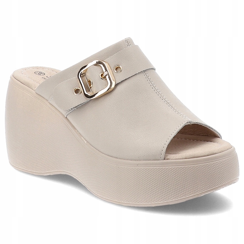 Béžové žabky S.Barski LR51-542 kožené, módní platforma vel. 36