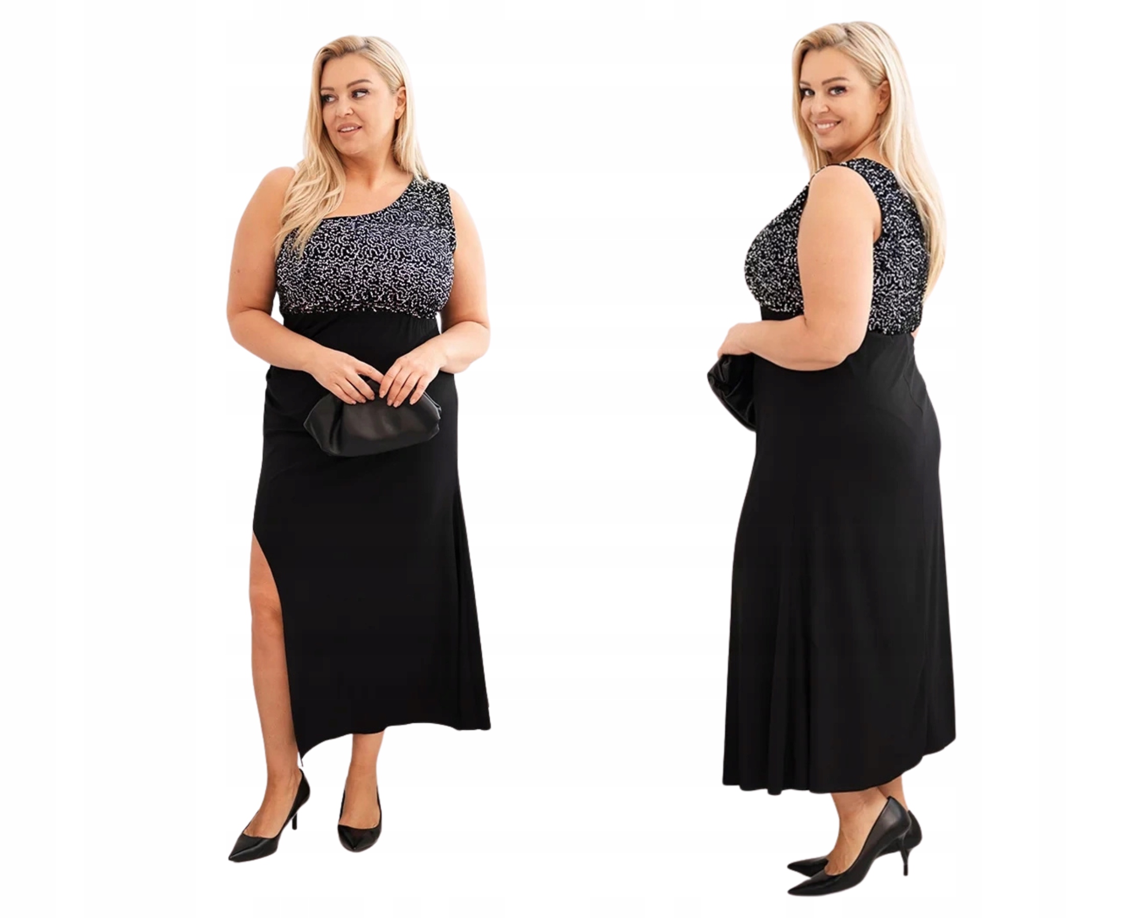 Dámské večerní Šaty pro plnoštíhlé s jedním ramenem, černé a stříbrné