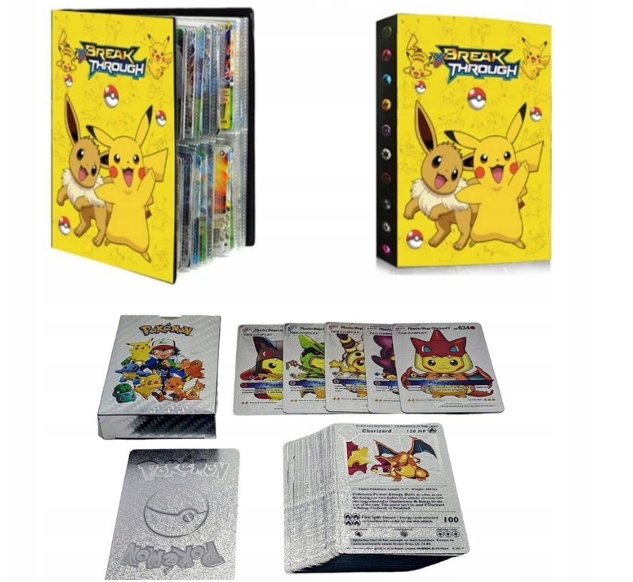 

Srebne Karty Pokemon 55szt Album na 240