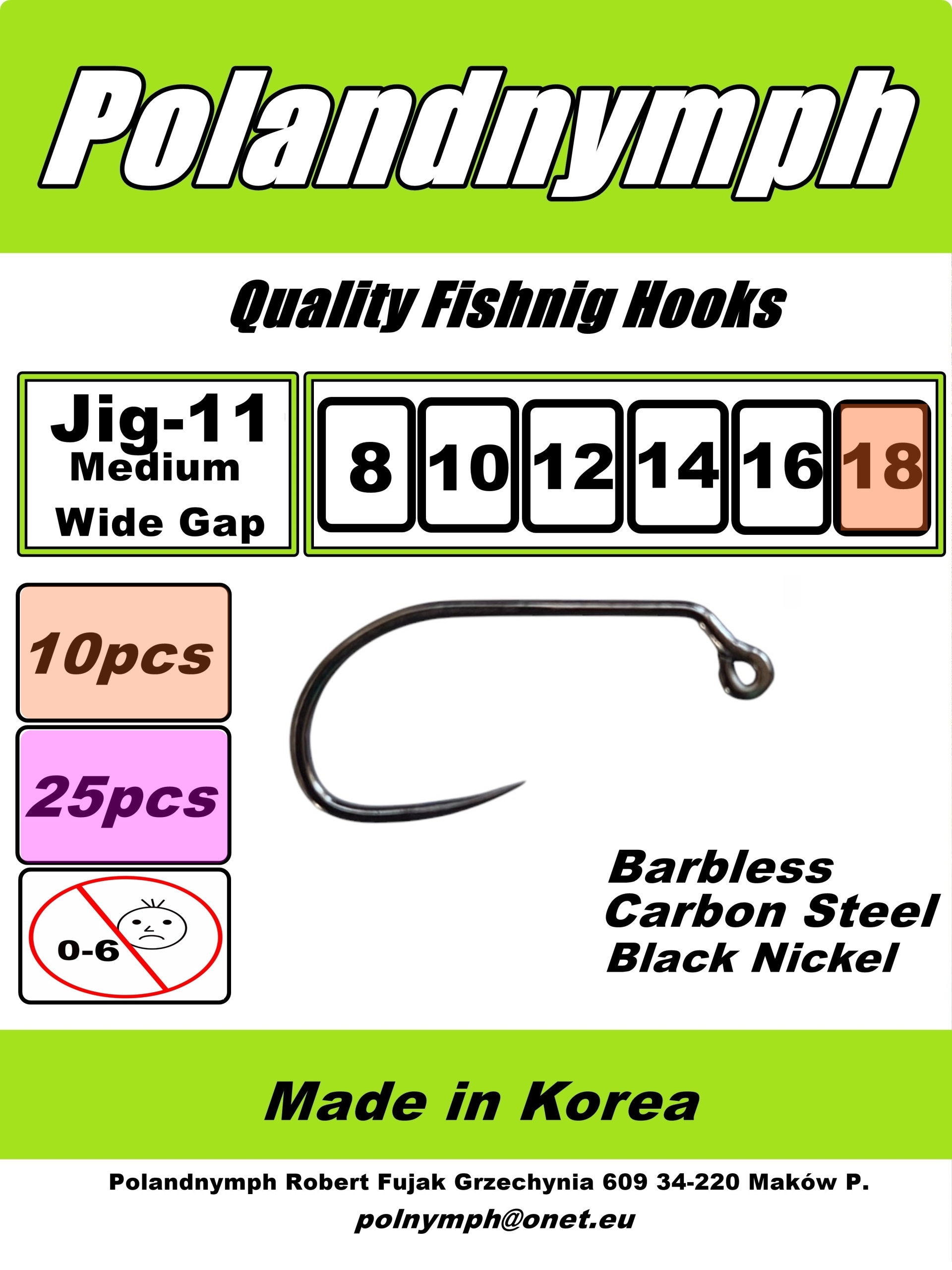 Haczyki Jig Trout Medium Wide Gap Bezzadziorowy 18# 10 sztuk