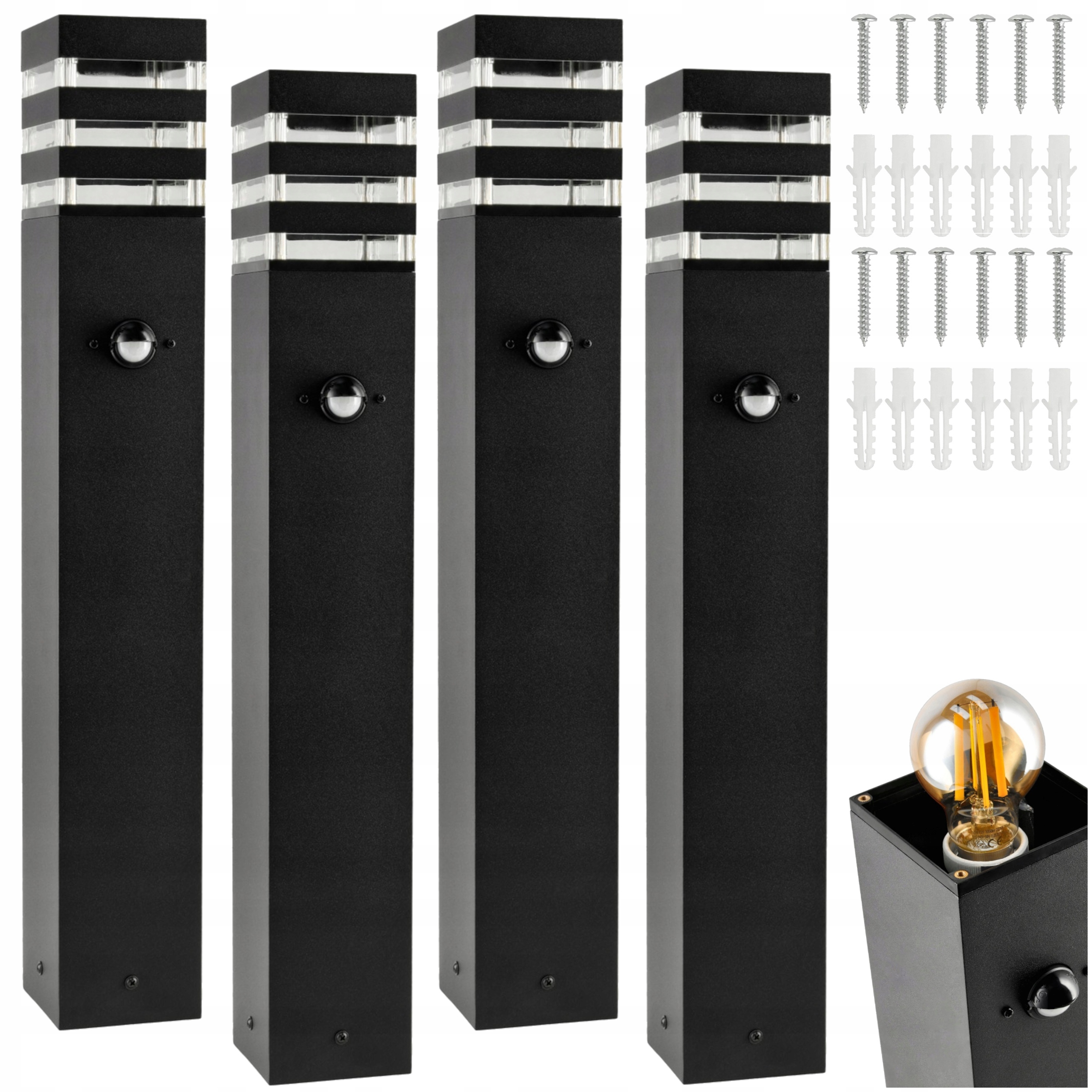 4x Lampa Led Ogrodowa Z Czujnikiem Ruchu 60cm Zewnętrzna Słupek Stojąca E27