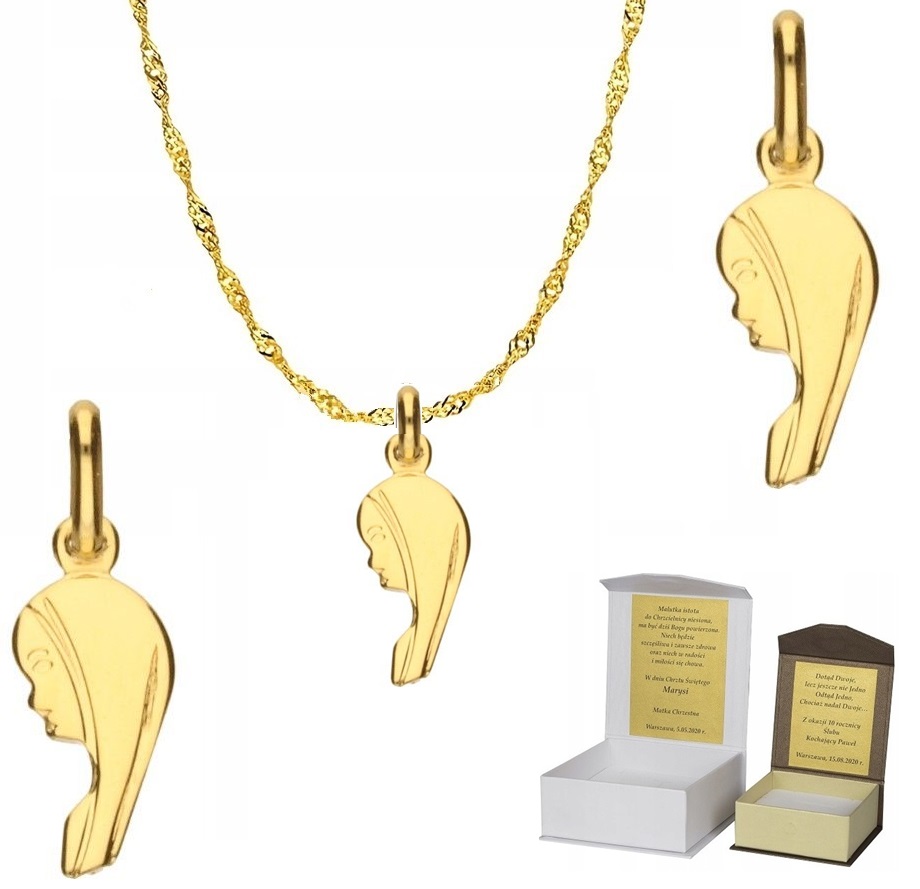 Zlatý řetízek pr. 585 medailonek Matka Boží Fatimská 45 cm Dedikace SZ1MZ6