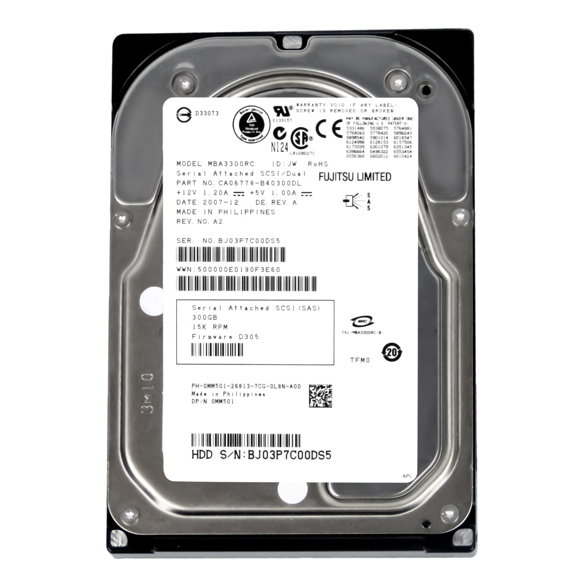 Dell 0MM501 300GB 15K 16MB Sas 3.5'' MBA3300RC