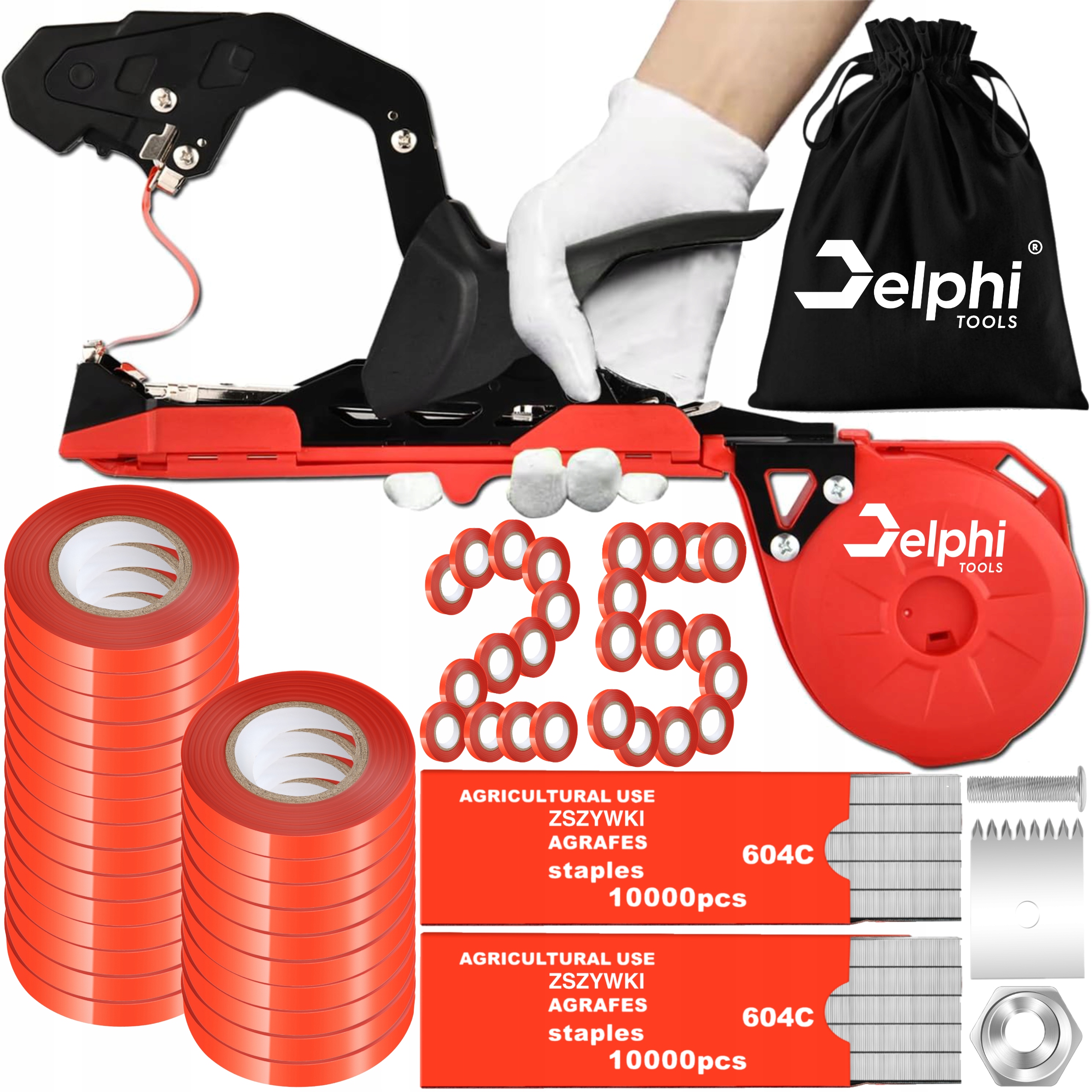 Премиум TAPENER Садовый степлер для завязывания растений 25x скотч скобы