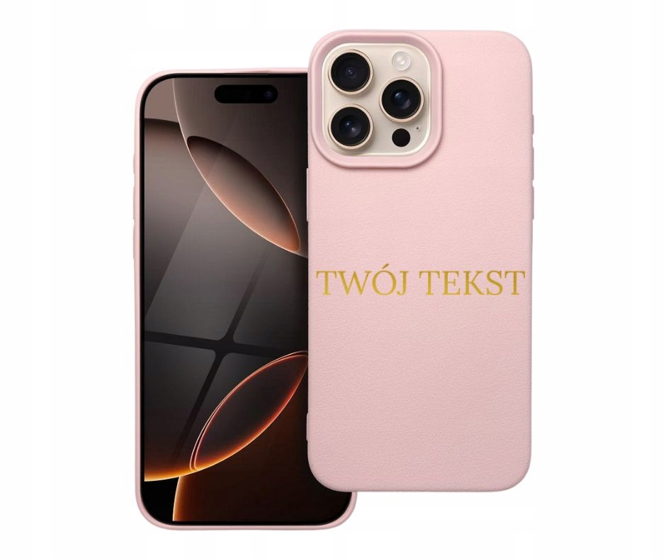 Etui iPhone 15 16 ze złotym tłoczeniem inicjały imię symbol Różowe 8mm