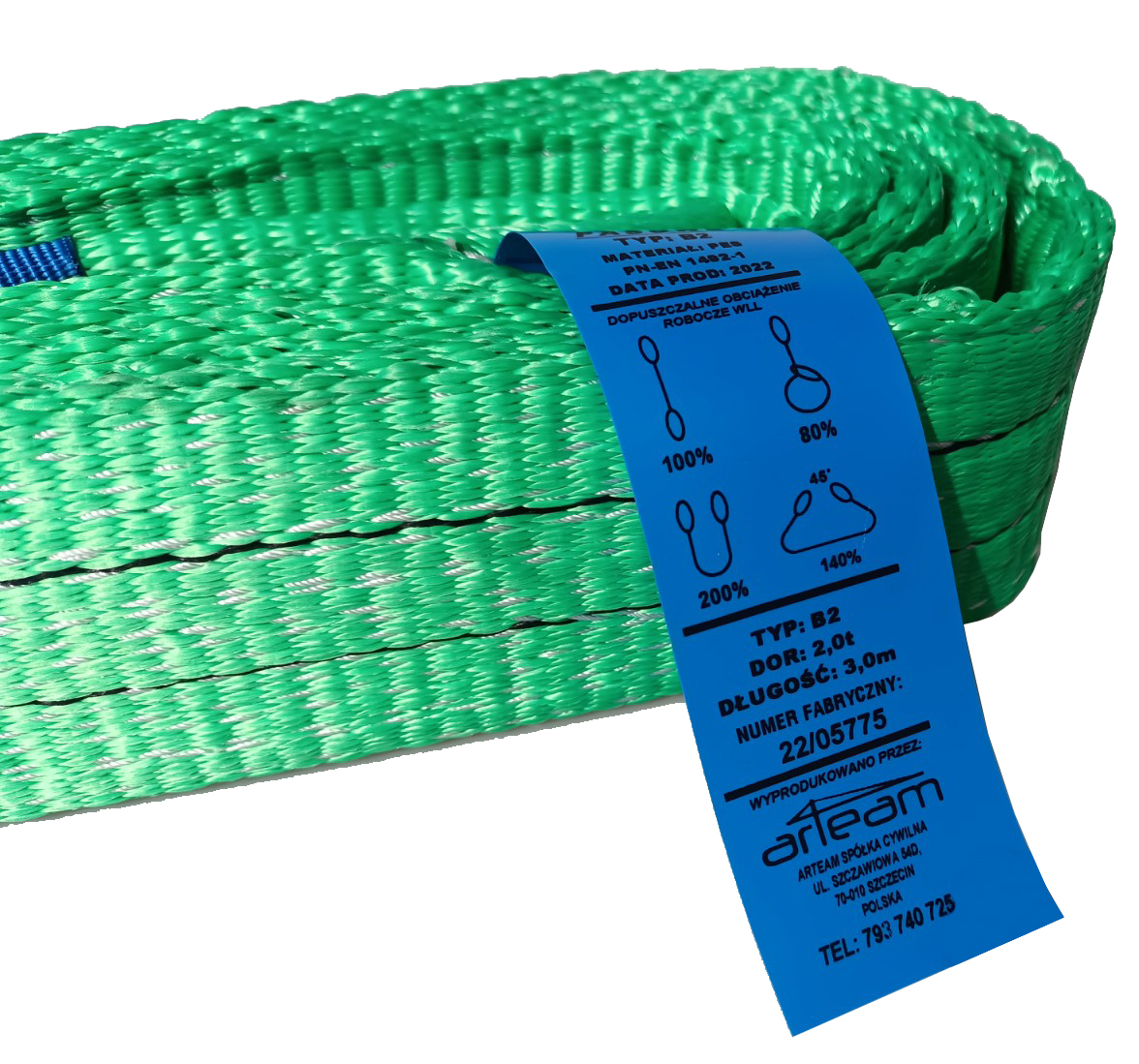 ZAWIESIE ZAWIESIA PASOWE 2T 17,5M DŹWIGOWE ATEST Kod producenta b2-2t/17,5m