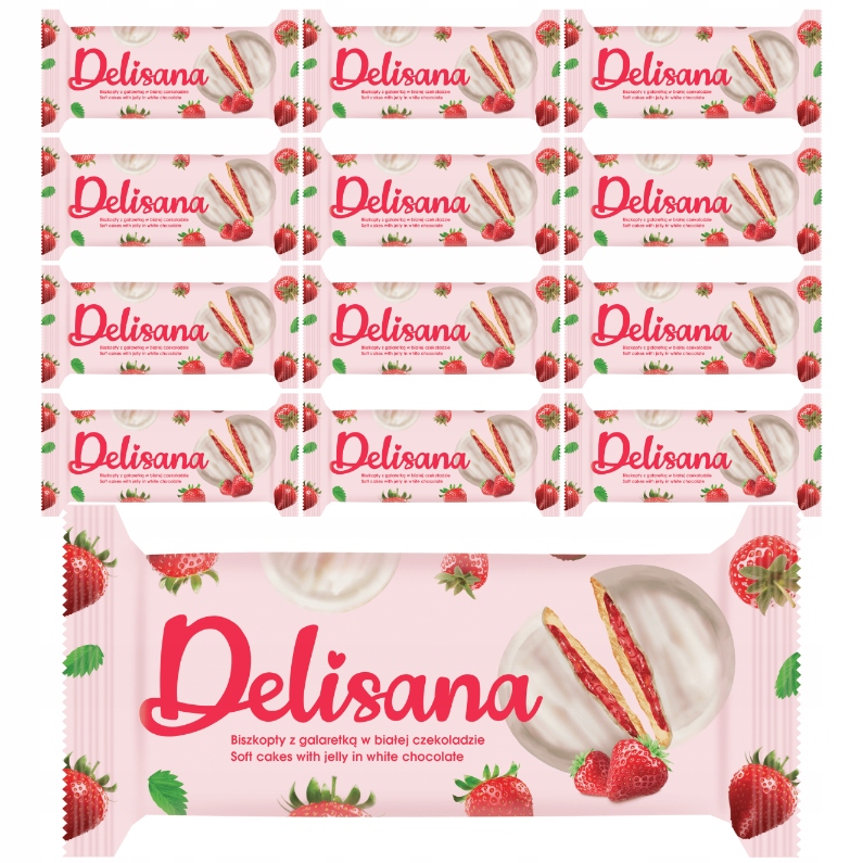 Delisana Sušenky s jahodovým želé v bílé čokoládě 135 g x 12 ks