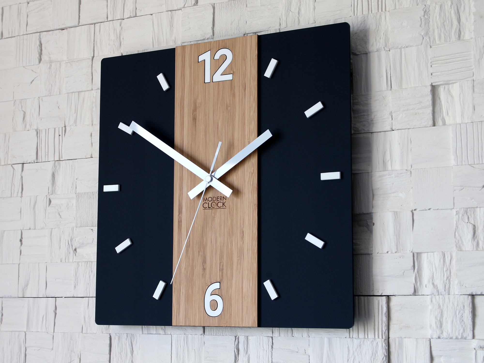 Zegar Ścienny Drewniany PRIMO SATIN 3D Elegancki Linia ModernClock