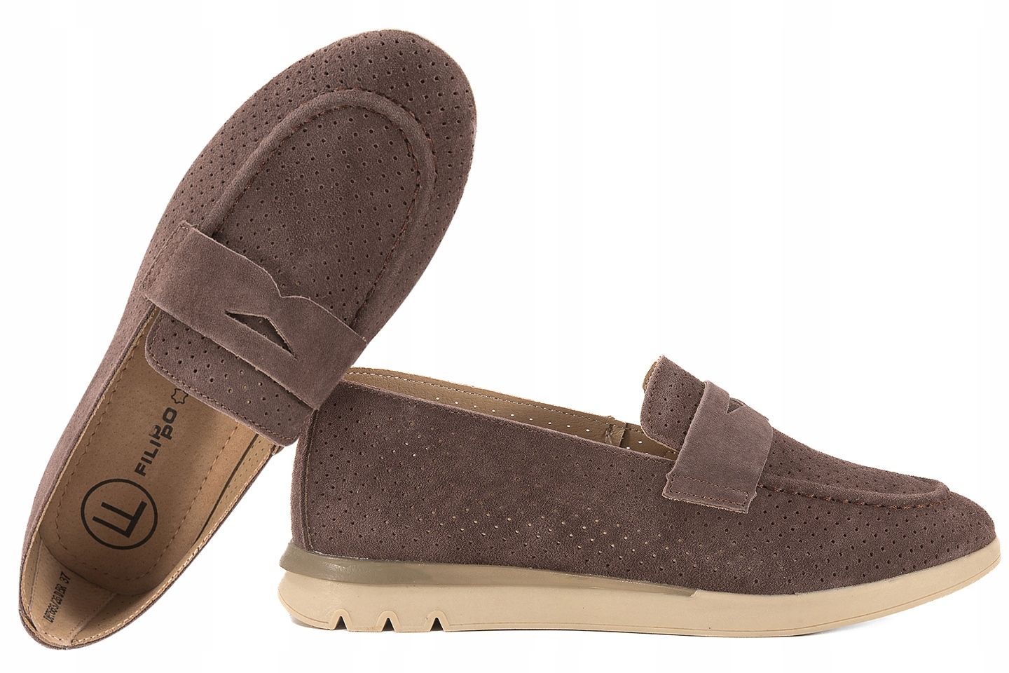 Filippo DP7527 Ažurové Mokasíny Kožené Semišové Polobotky Lordsy hnědé 41