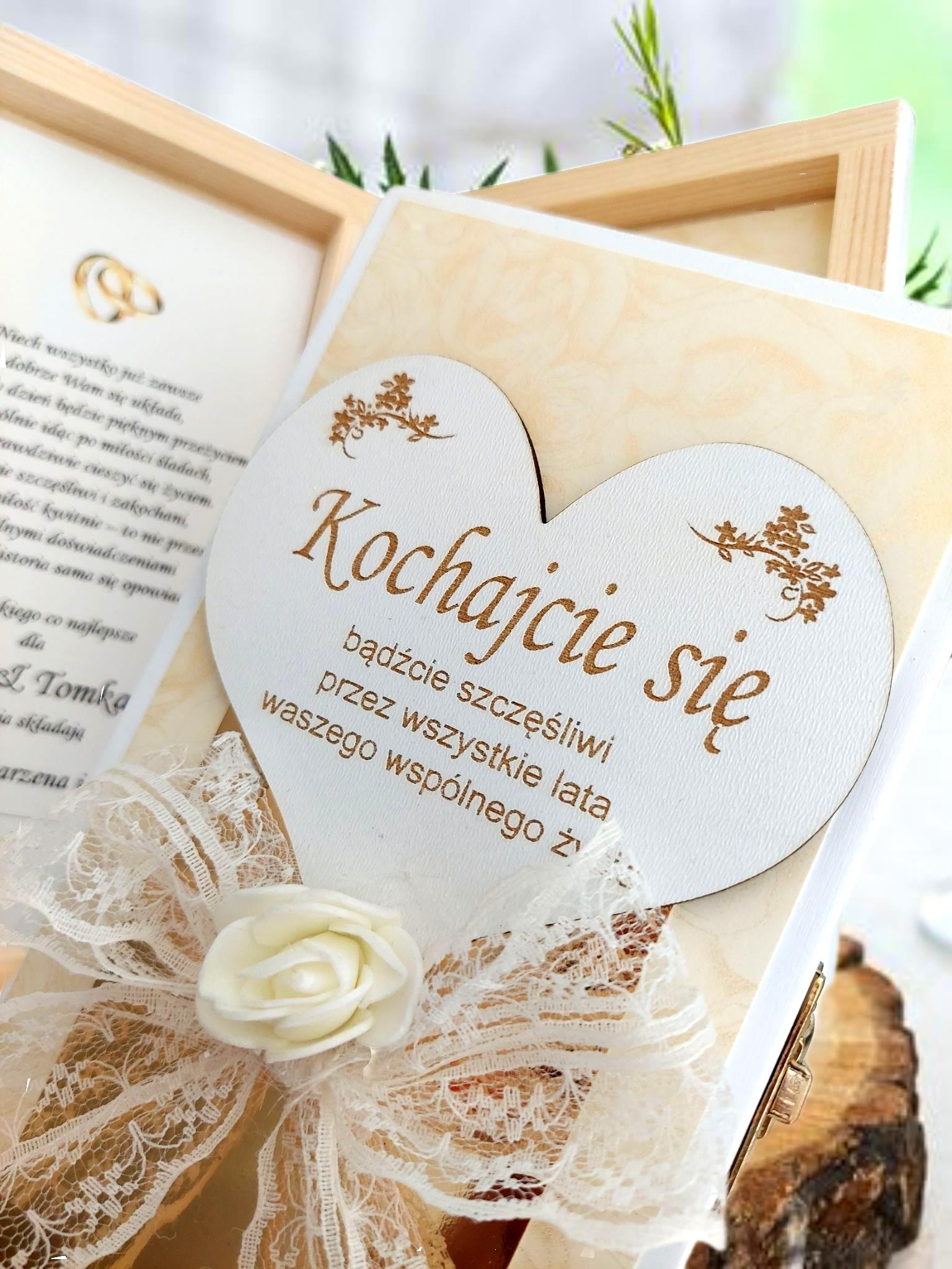 * PREZENT * Pudełko na gotówkę na ślub PAMIĄTKA Materiał wykonania drewno