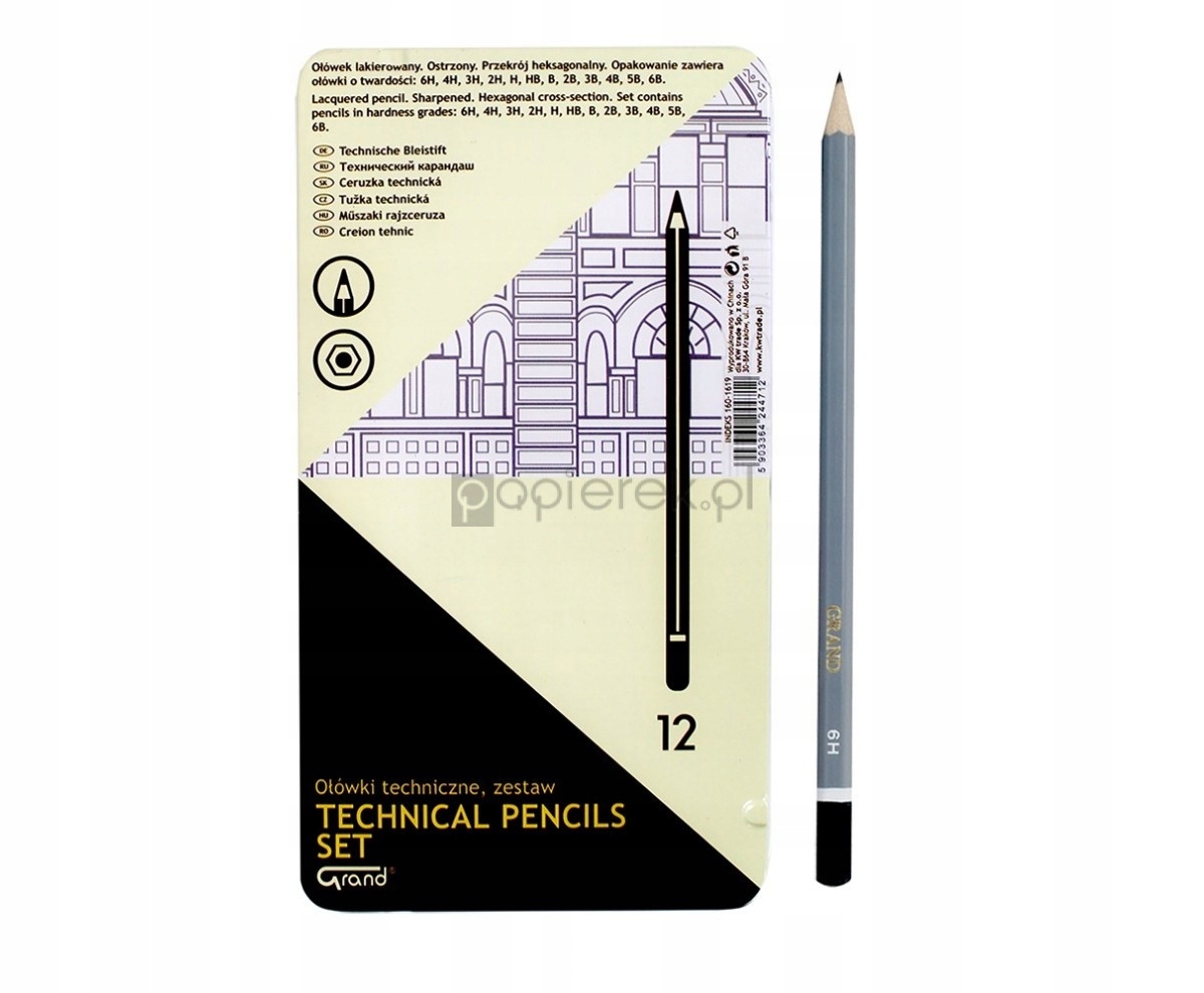 GRAND OŁÓWKI DO SZKICOWANIA ZESTAW OŁÓWKI 6H 6B