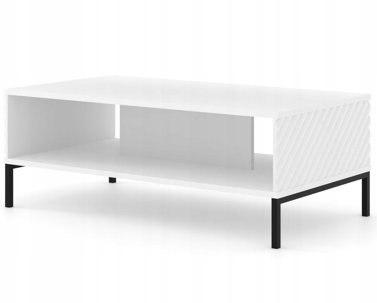 Kávový stolek Surf 90x60 bílý mat kovové nohy černá lavička přední fréza