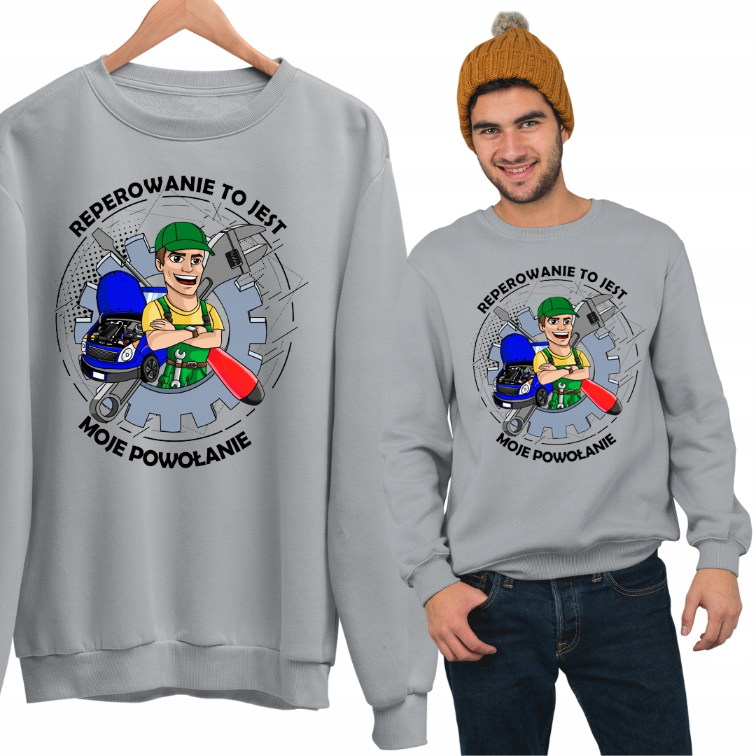 CIEPŁA BLUZA KLASYCZNA PREZENT UPOMINEK DLA MECHANIKA SAMOCHODY AUTA Kolor czarny