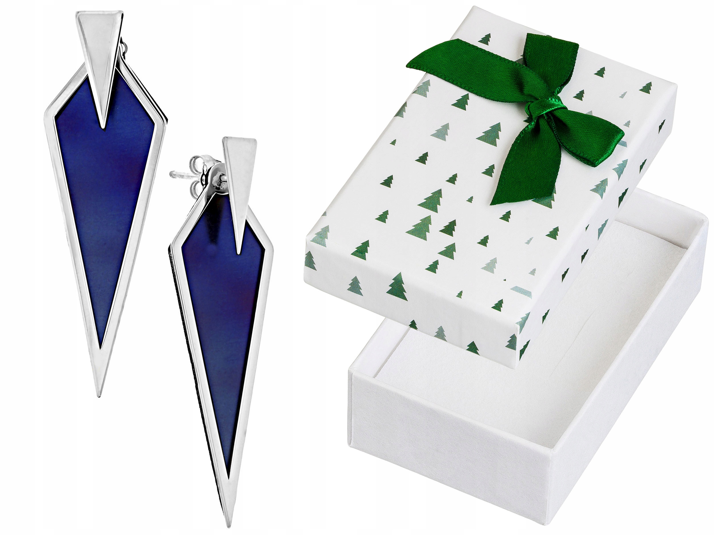 Stříbrné Náušnice Závěsné modré šroubky s titanem Rhodiované tyčinky 925