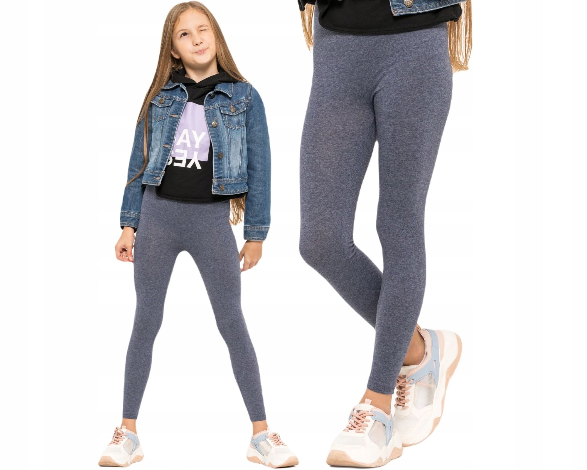 DZIEWCZĘCE LEGGINSY OCIEPLANE GETRY JEANS 158