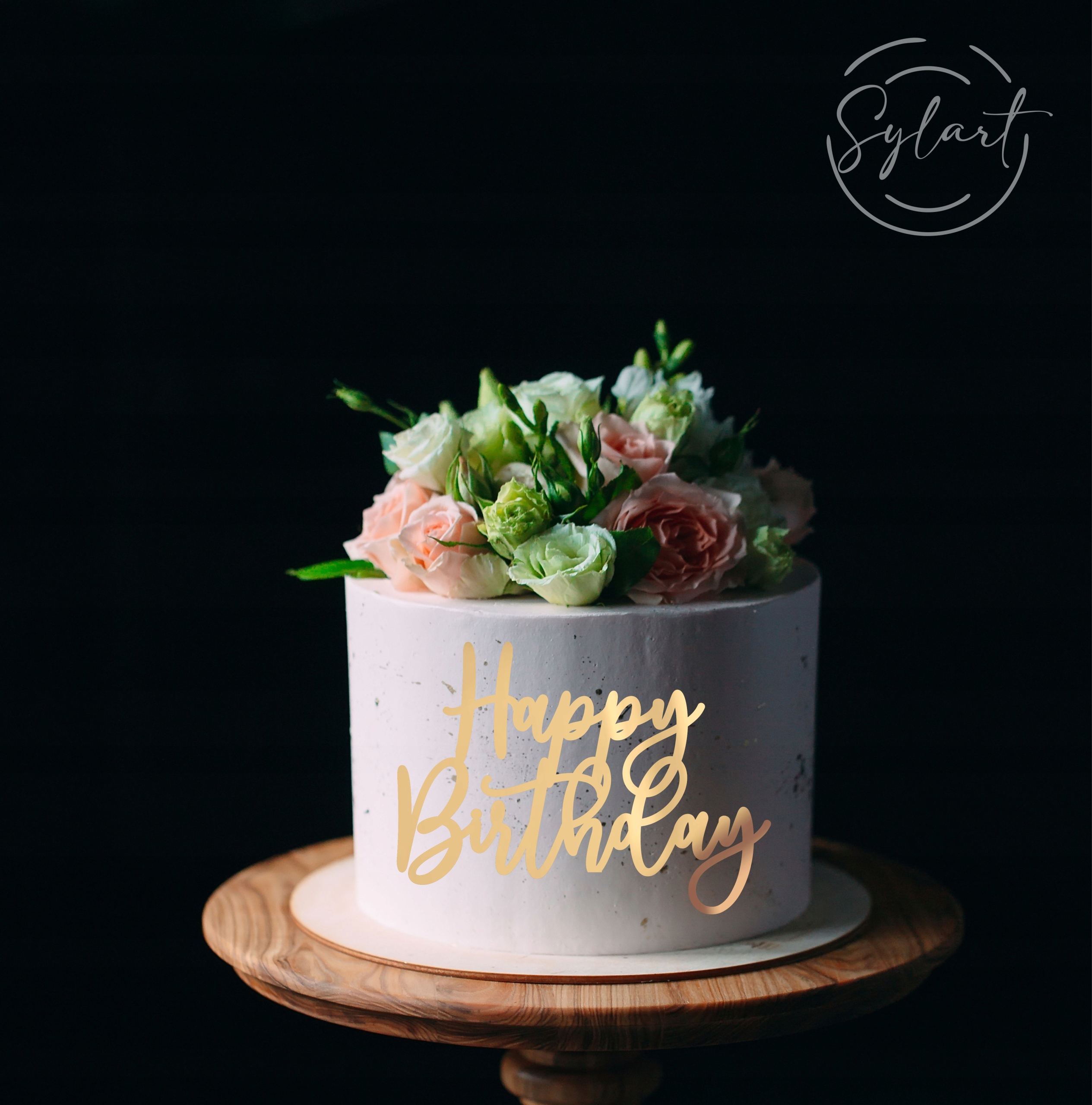 

Topper Na Bok Tortu Happy Birthday Lustro Złoty