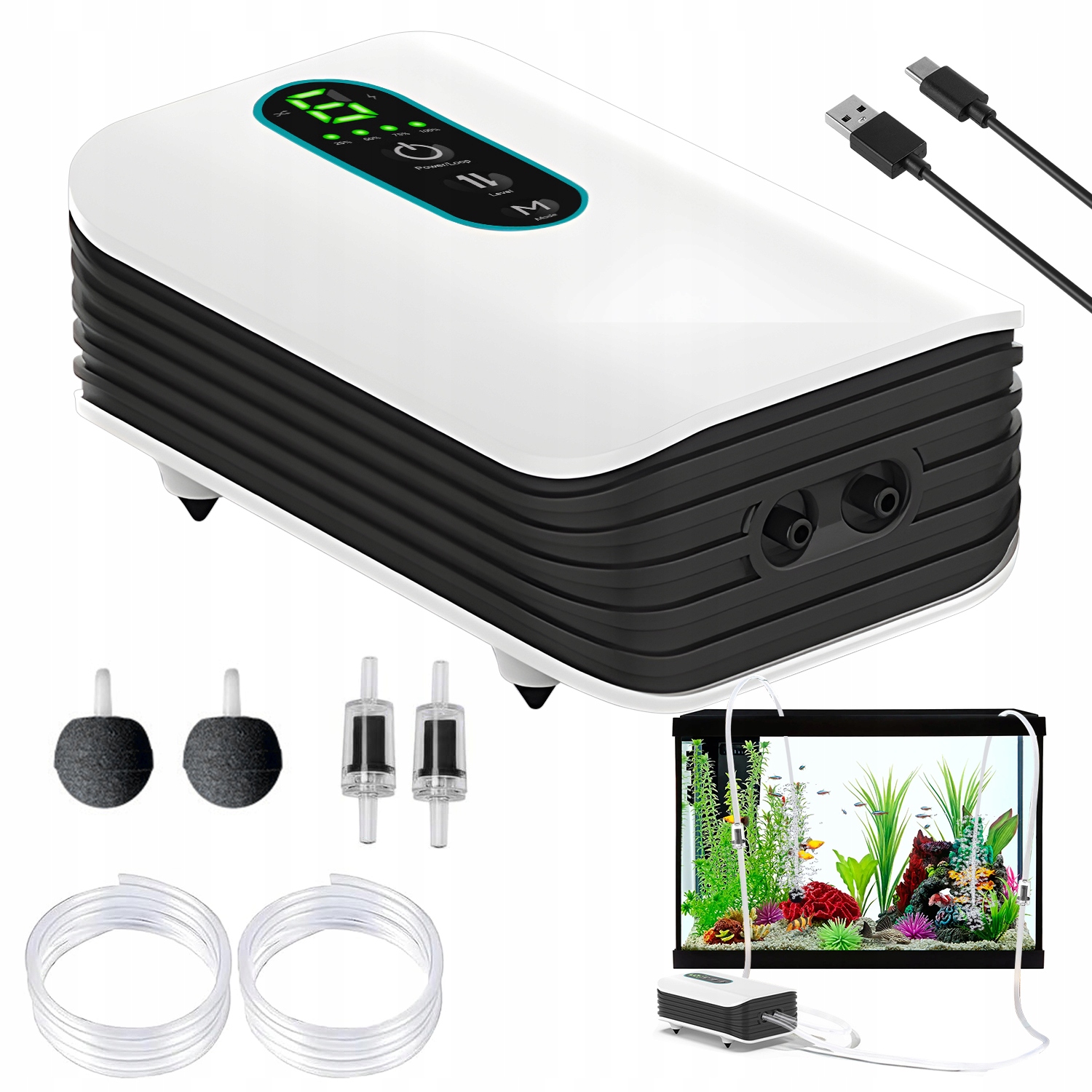 Levně Akumulátorová Vzduchová Pumpa Pro Akvárium 2600MAH Sada