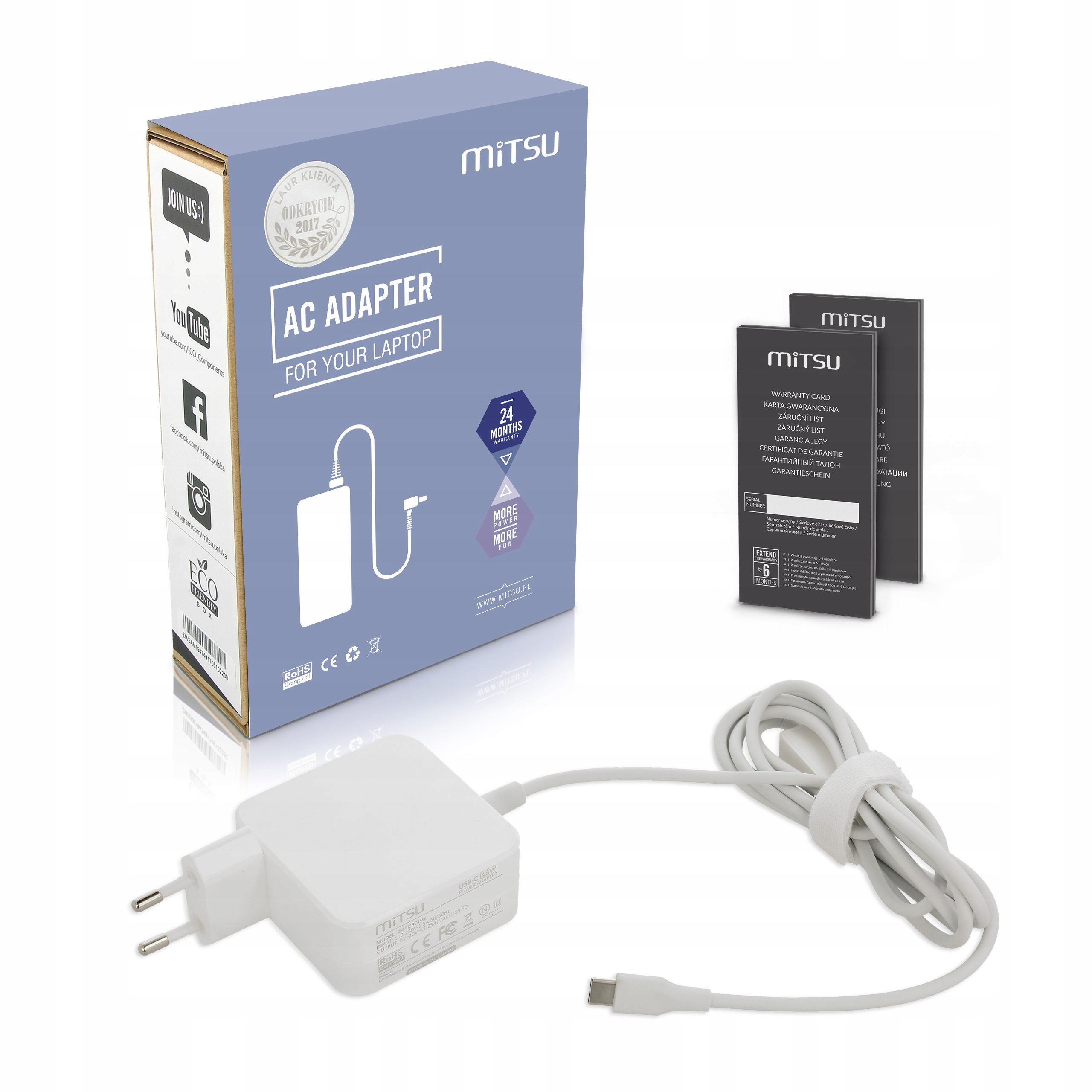 Napájecí adaptér Mitsu 45W Usb type C Usb-c (bílý)