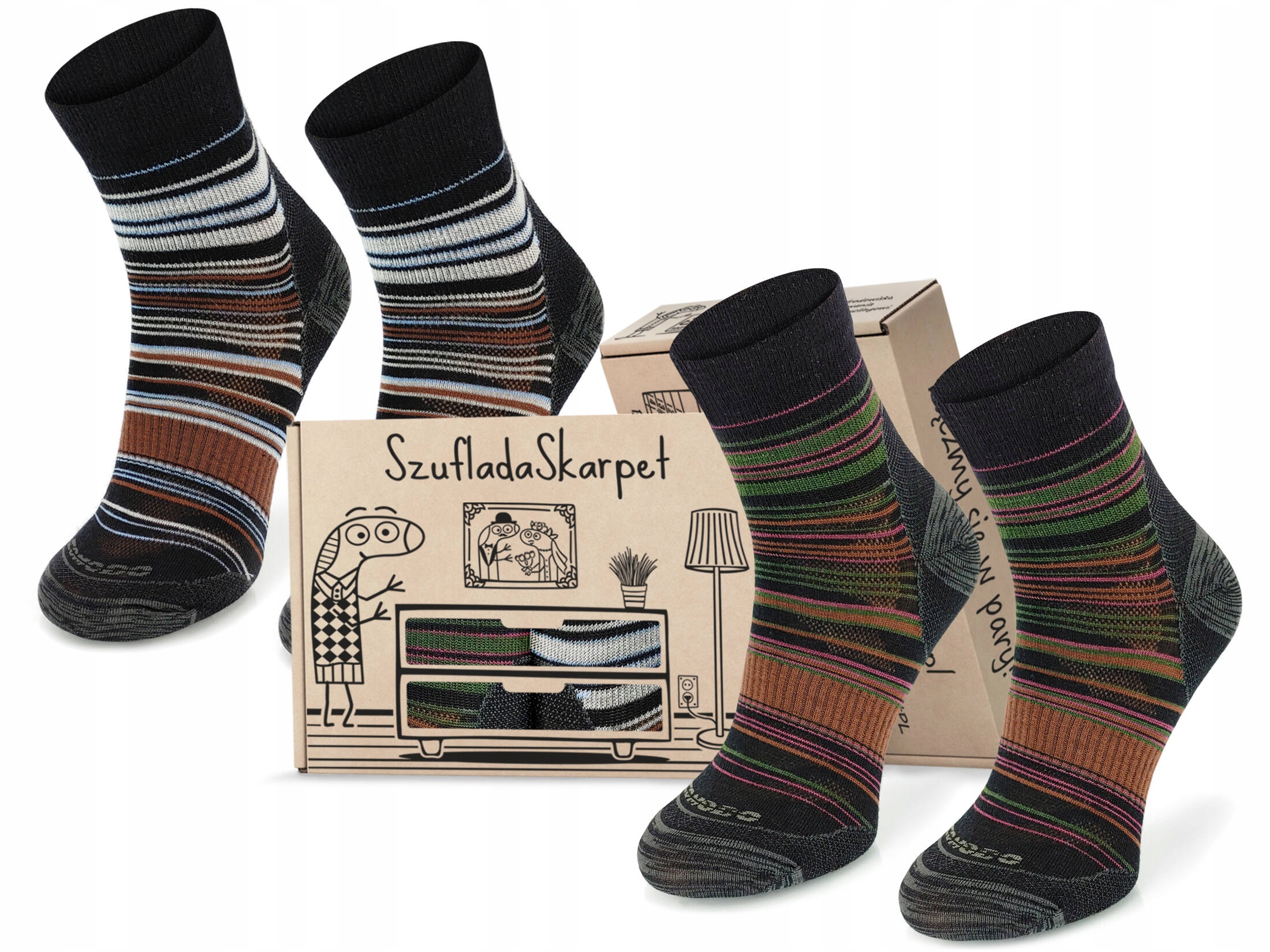 Pudełko 2 par termoaktywnych skarpet trekkingowych 65% merynosa