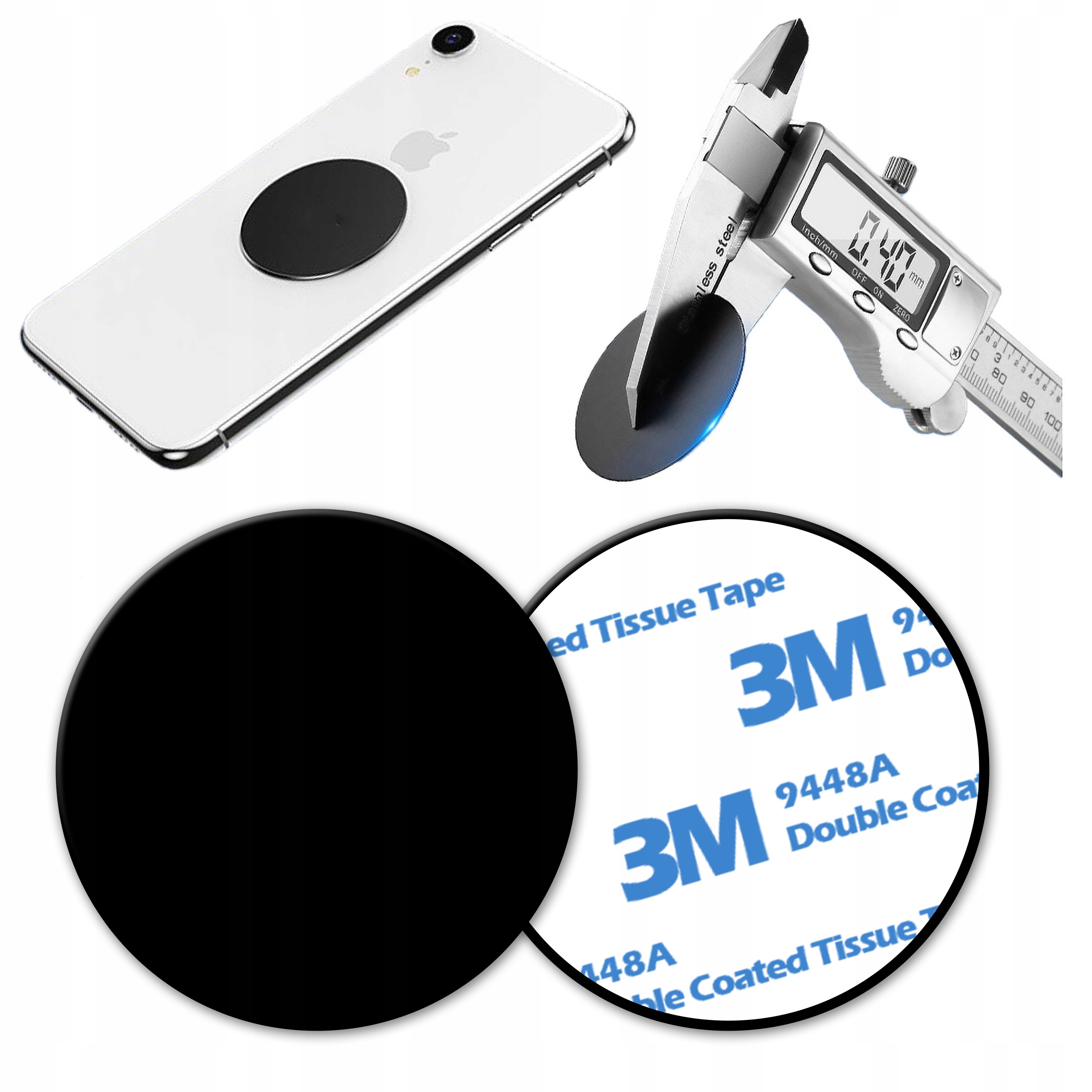 Blaszka Metalowa Okrągła 45mm do Uchwytu Magnetycznego na Telefon Taśma 3M