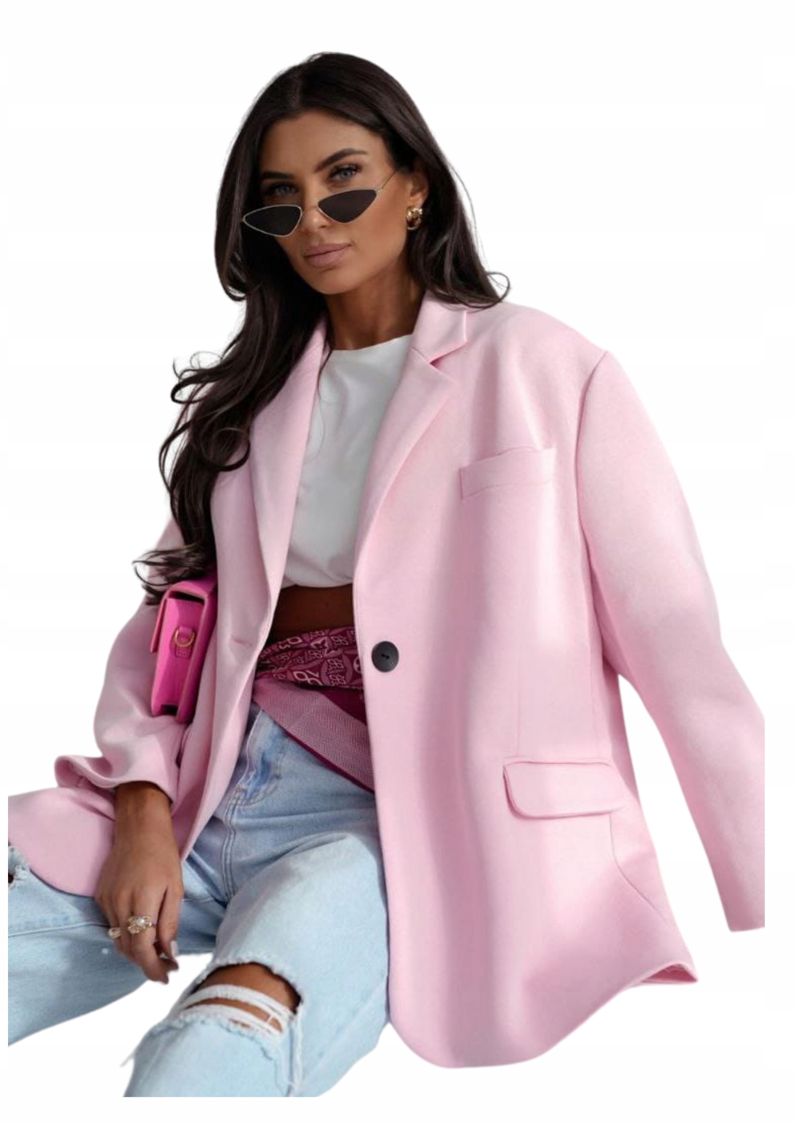 Bawełniana marynarka oversize Me Gusta jasnoróżowa