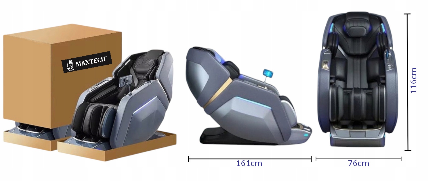 Fotel masujący do masażu 4D S+L Nowoczesny ZERO GRAVITY Body Scan Premium Głębokość produktu 161 cm