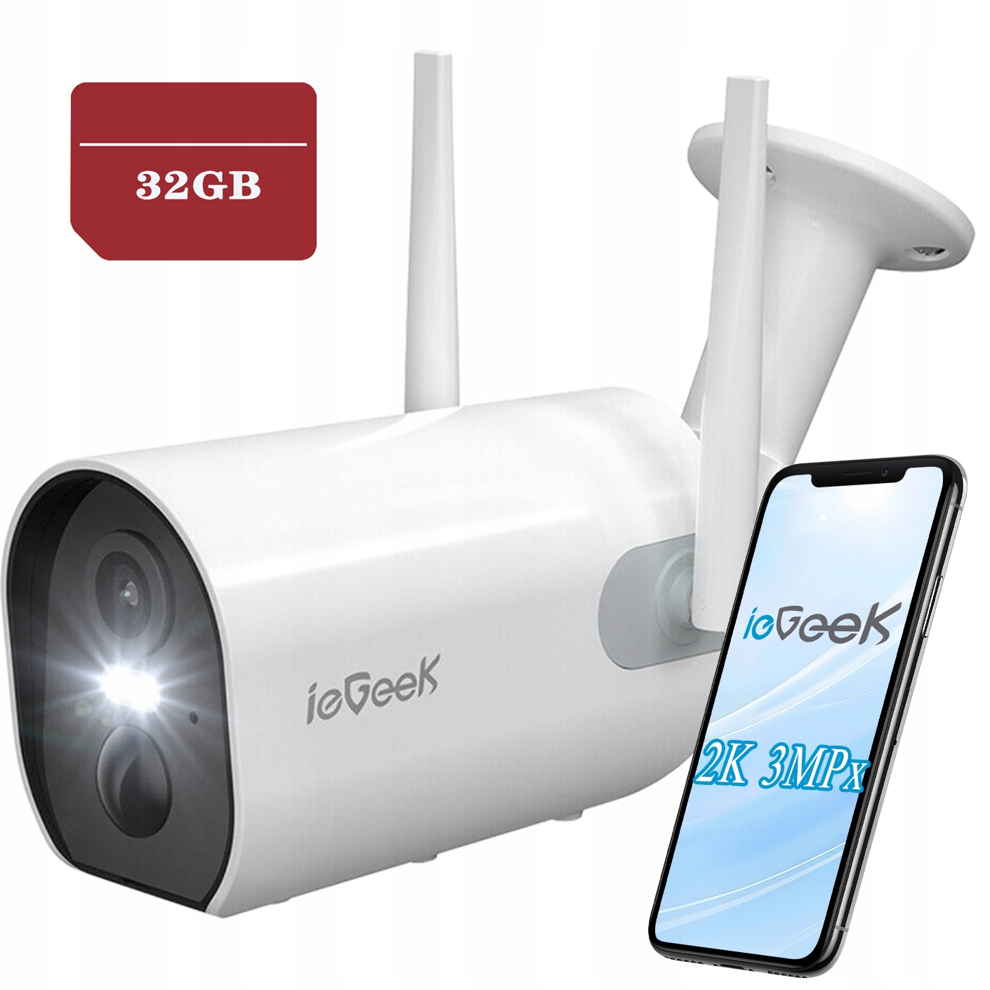 Venkovní WiFi kamera Full Hd kamery 2K 3MPx 4x Zoom 32GB na 5200 mAh Aku