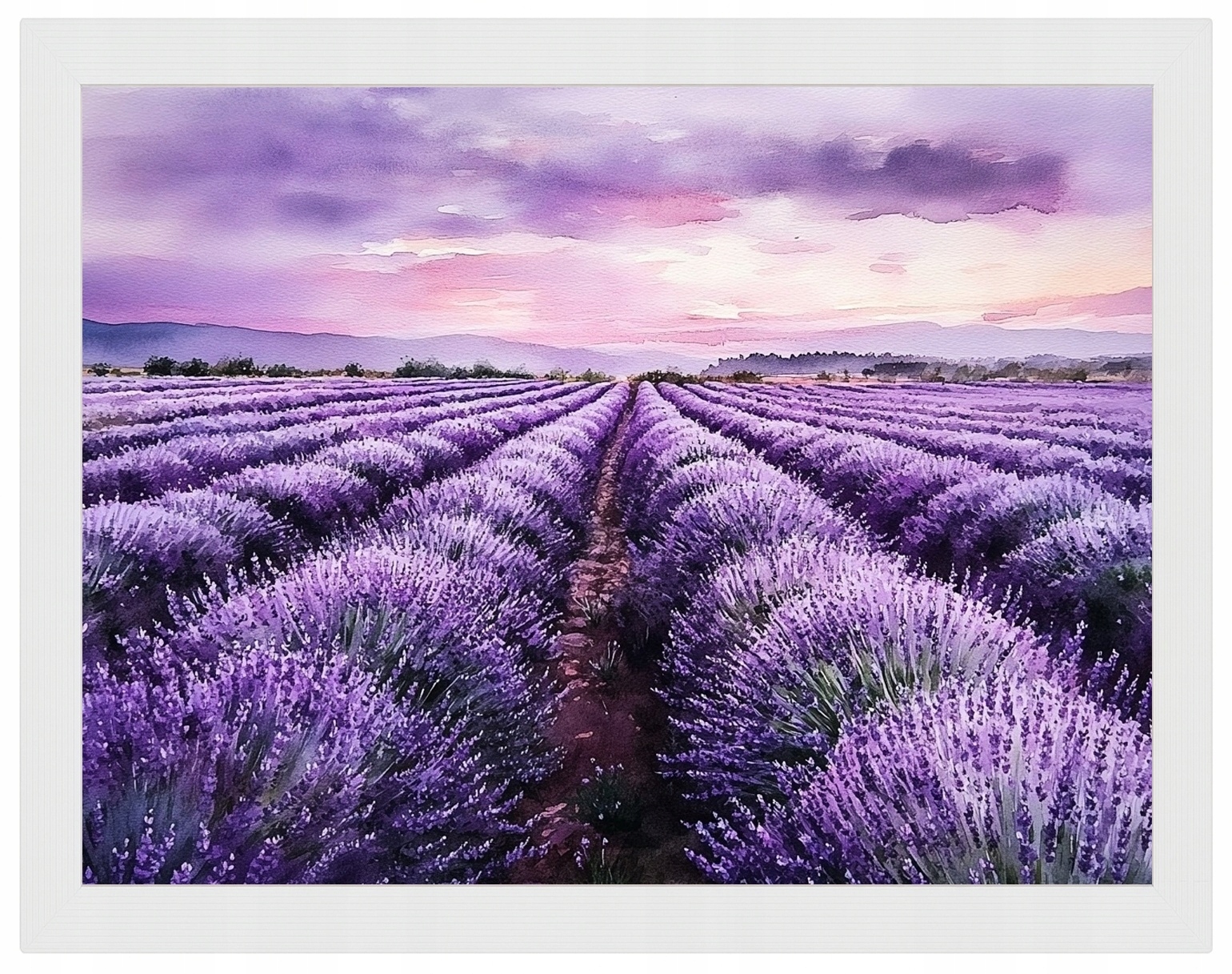 Plakát Rámeček Dřevo Krajina Pole Plantáž Květiny Levandule Fialová 80x60