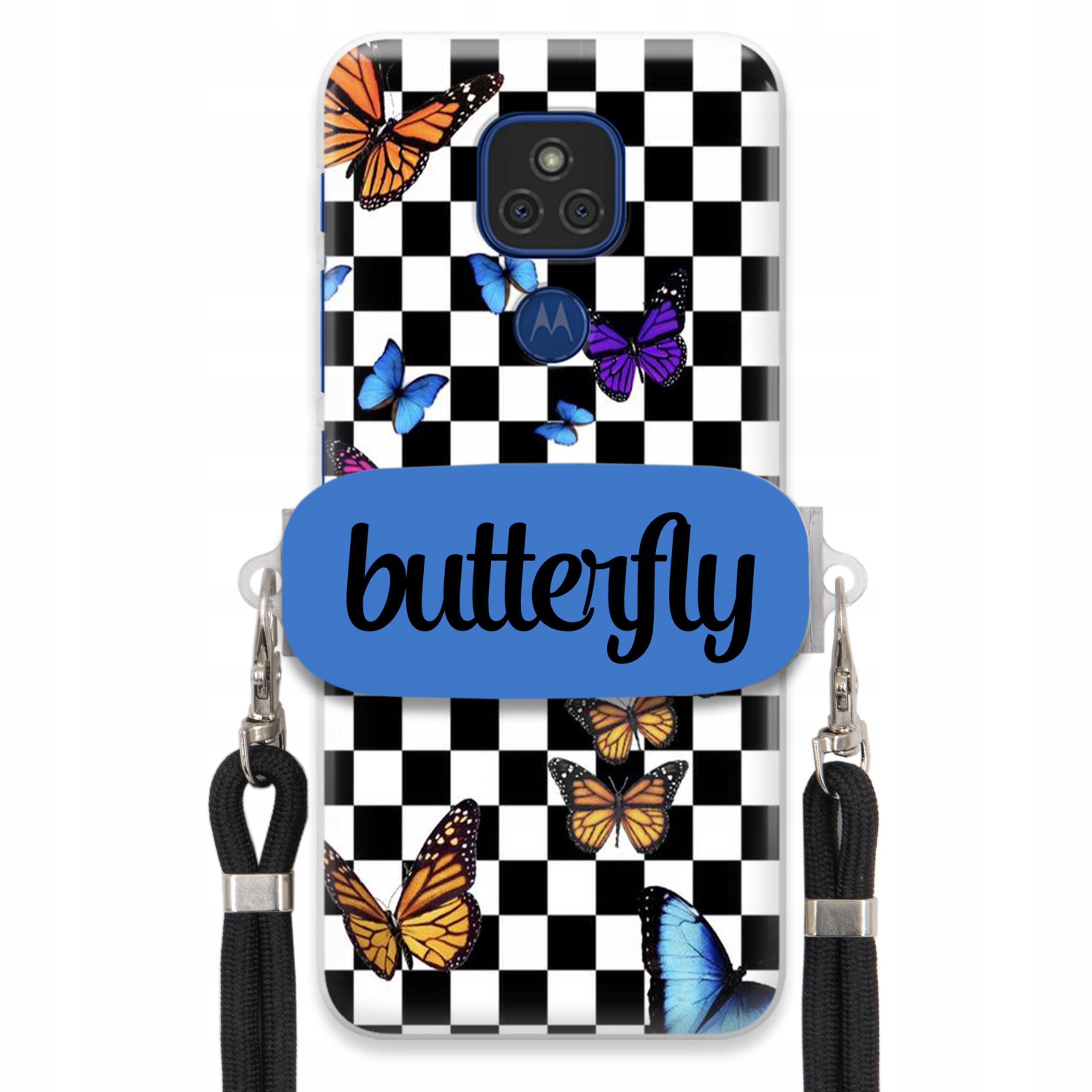 Pouzdro Pro Motorola G9 Case Obdélníkový Úchyt Černé Vodítko Butterfly Motýli