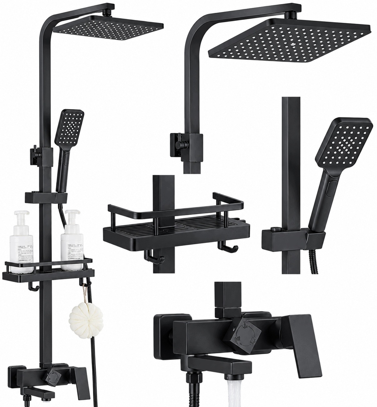 Sprchový Set Dešťová sprcha Tryska Sprchová Hlavice Sprcha Černá